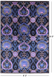 Black William Morris Handmade Wool Rug - 6' 3" X 9' 0" - Golden Nile