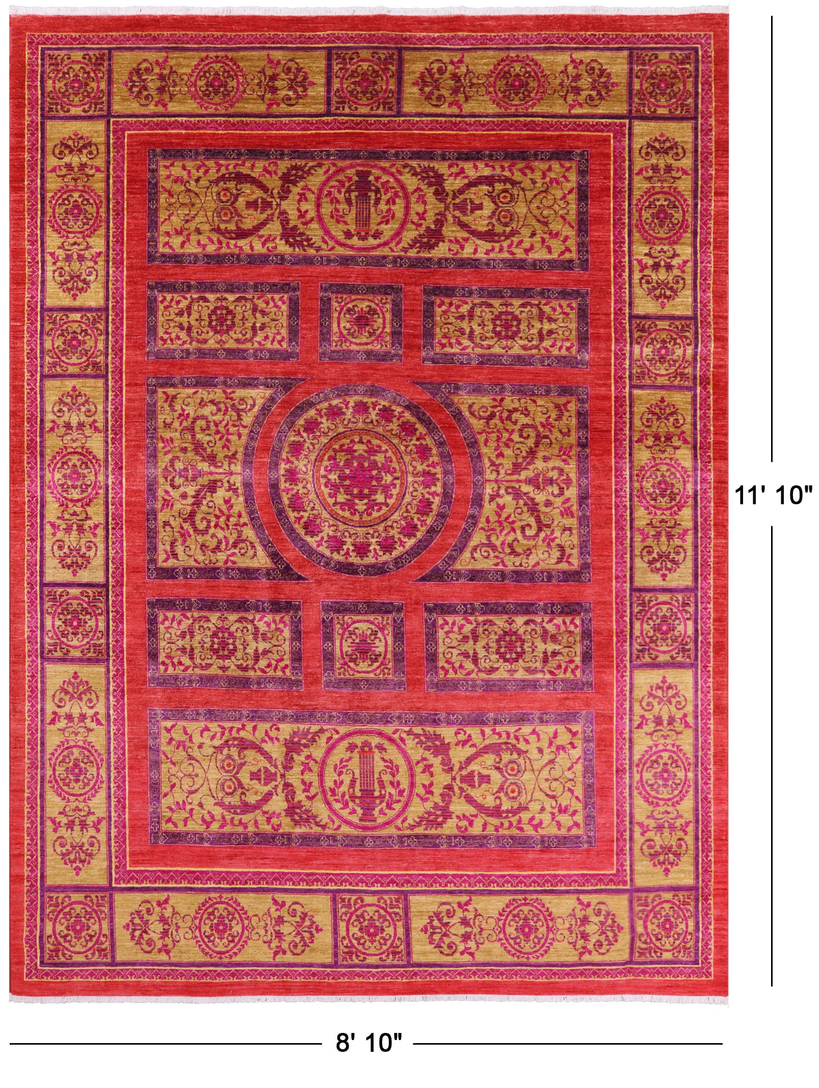 William Morris Handmade Wool Rug - 8' 10" X 11' 10" - Golden Nile