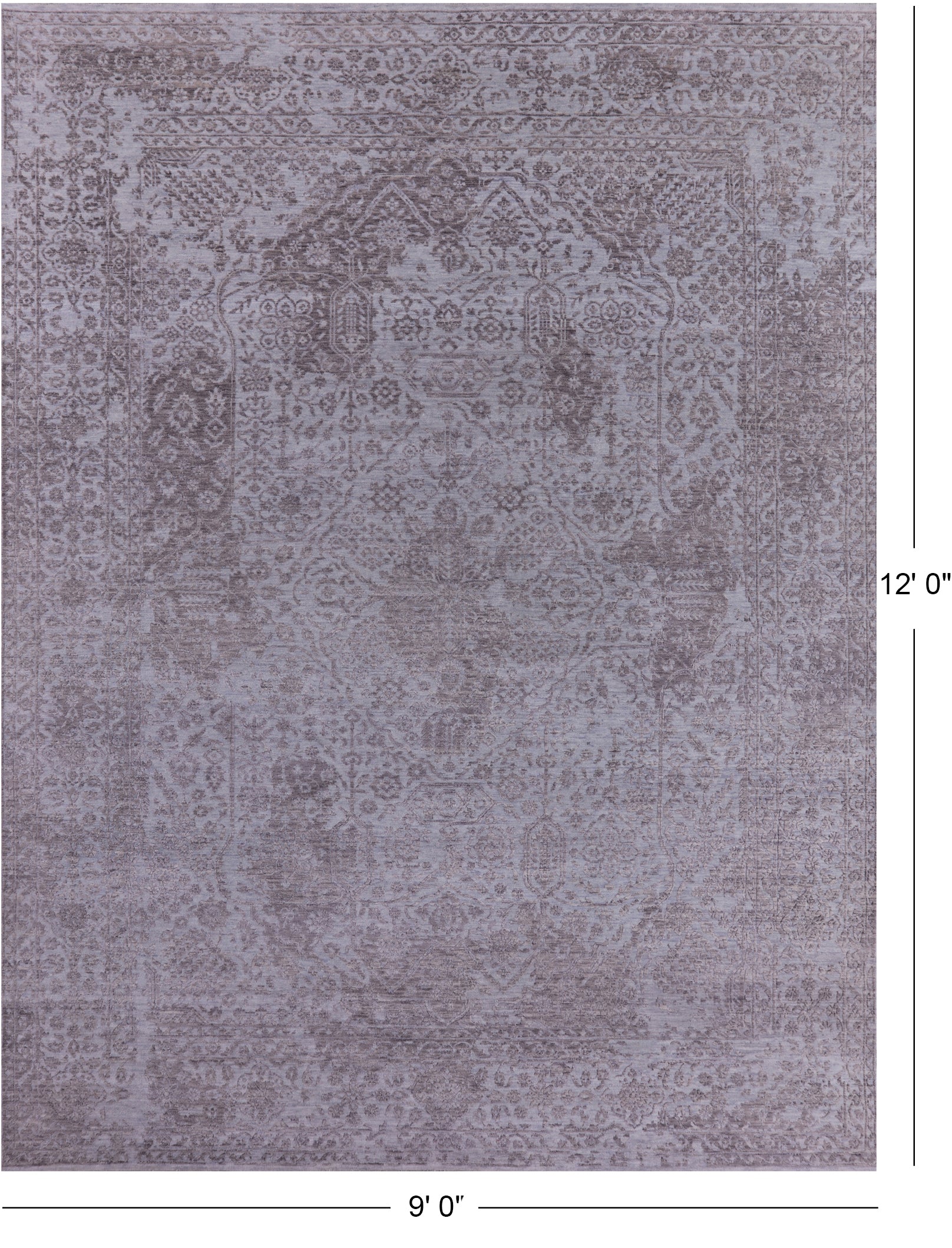 Grey Modern Handmade Wool & Silk Rug - 9' 0" X 12' 0" - Golden Nile