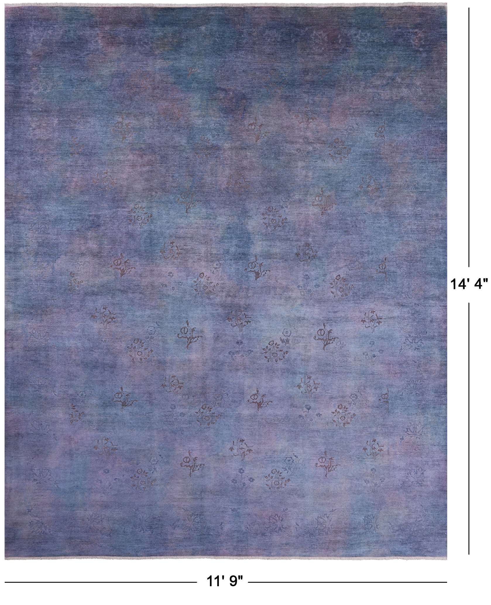 Full Pile Overdyed Hand Knotted Wool Rug - 11' 9" X 14' 4" - Golden Nile