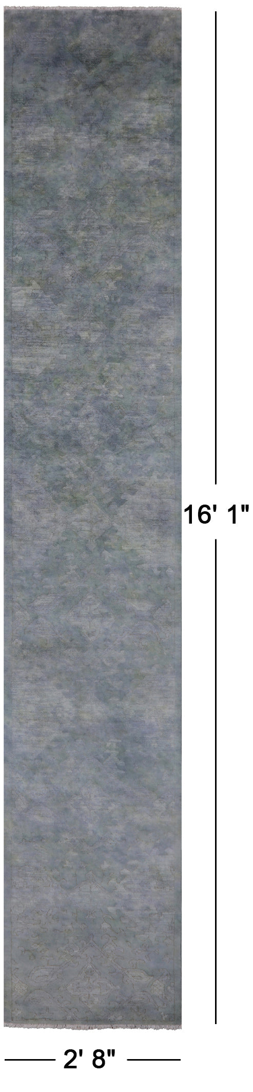 Full Pile Overdyed Handmade Wool Runner Rug - 2' 8" X 16' 1" - Golden Nile