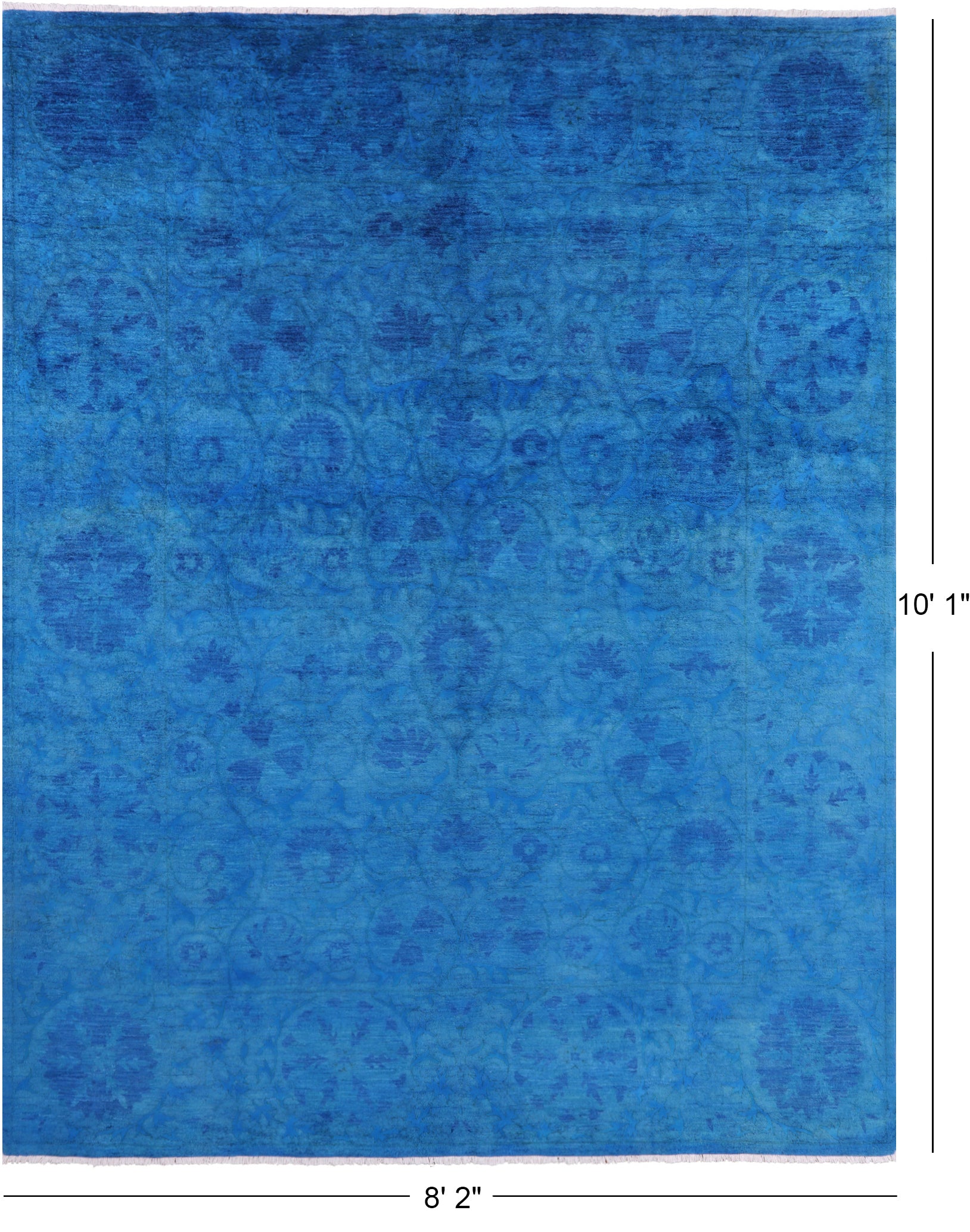 Blue Full Pile Overdyed Hand Knotted Wool Rug - 8' 2" X 10' 1" - Golden Nile