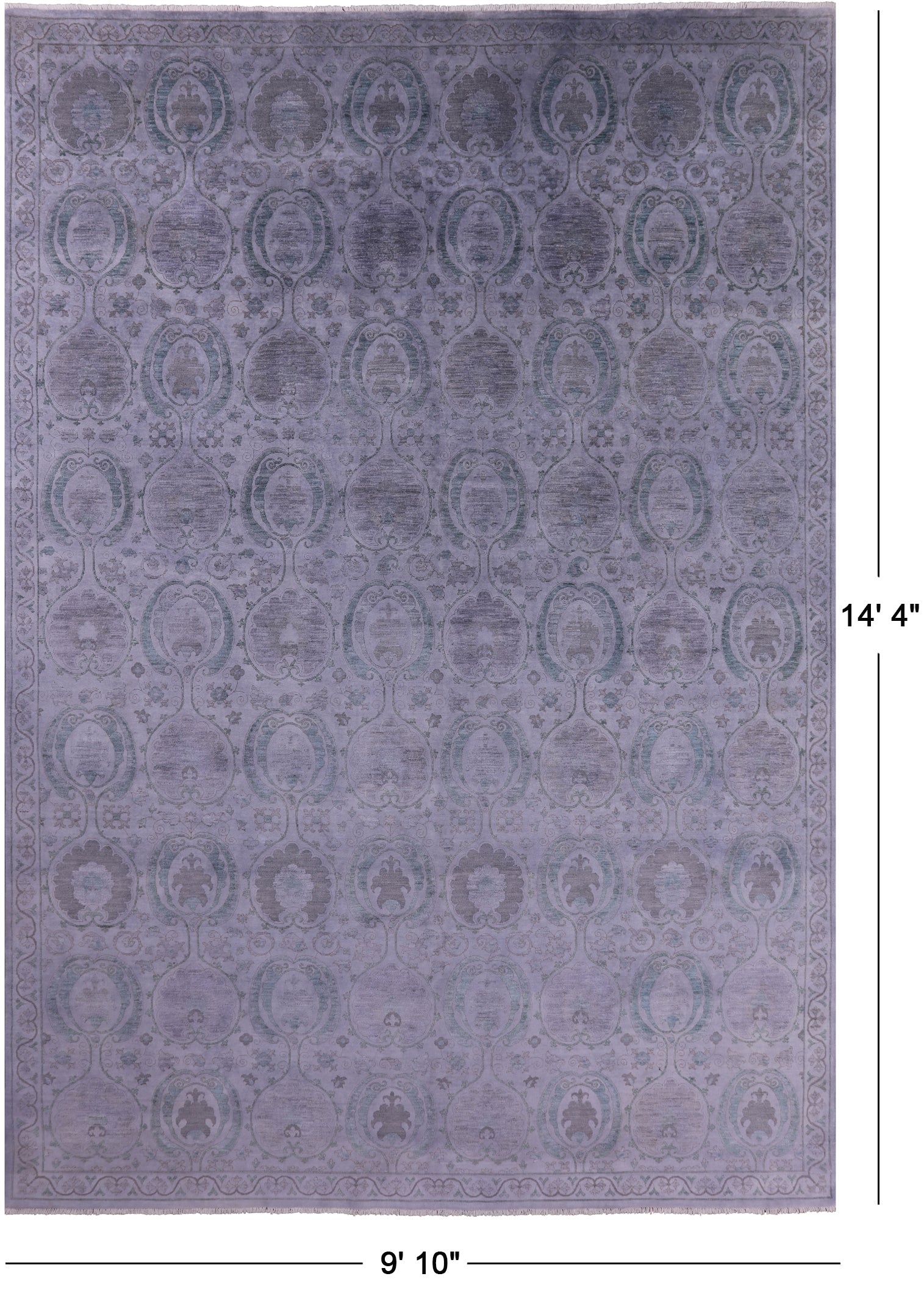 Grey Full Pile Overdyed Handmade Wool Rug - 9' 10" X 14' 4" - Golden Nile
