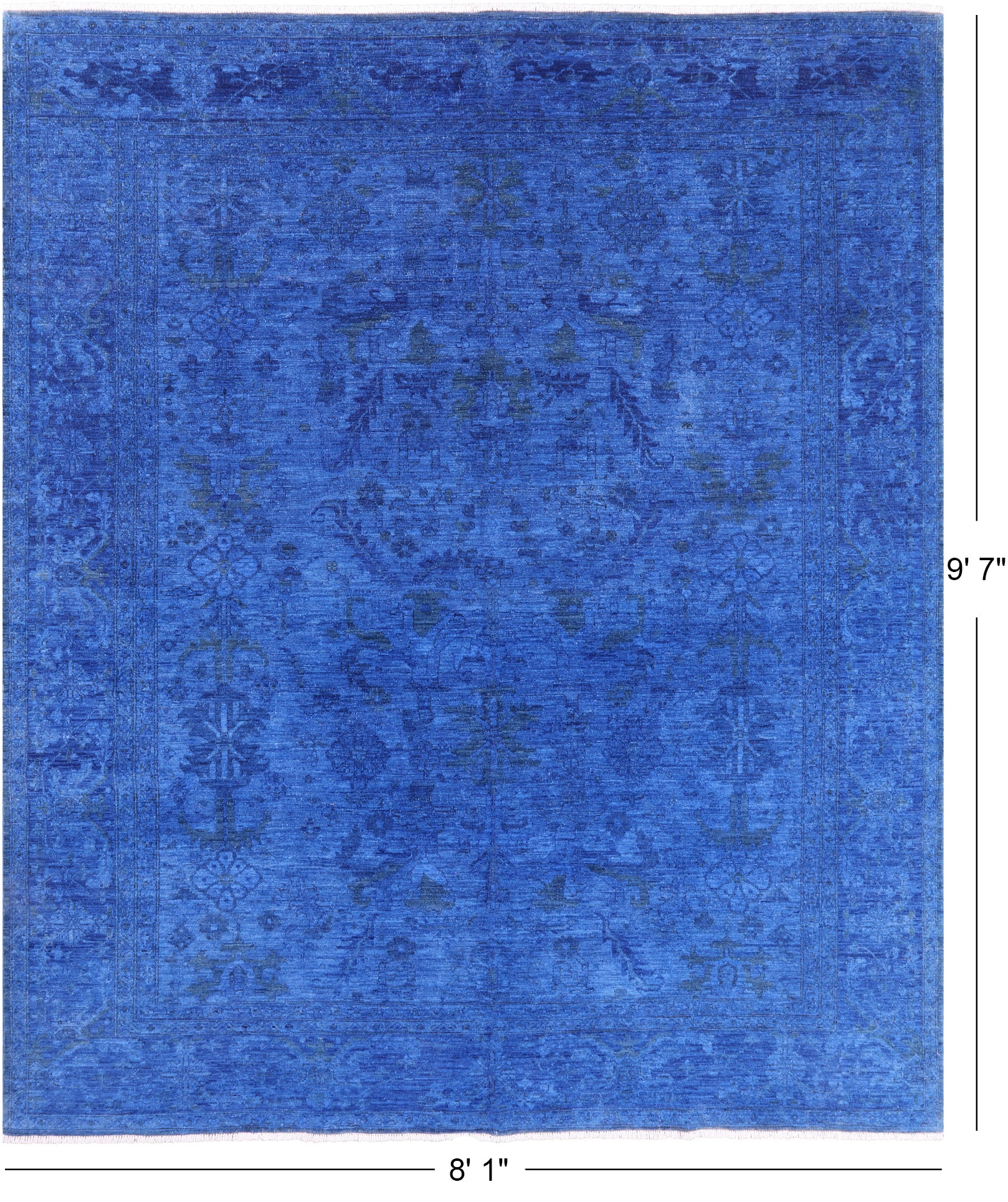 Blue Full Pile Overdyed Handmade Wool Rug - 8' 1" X 9' 7" - Golden Nile