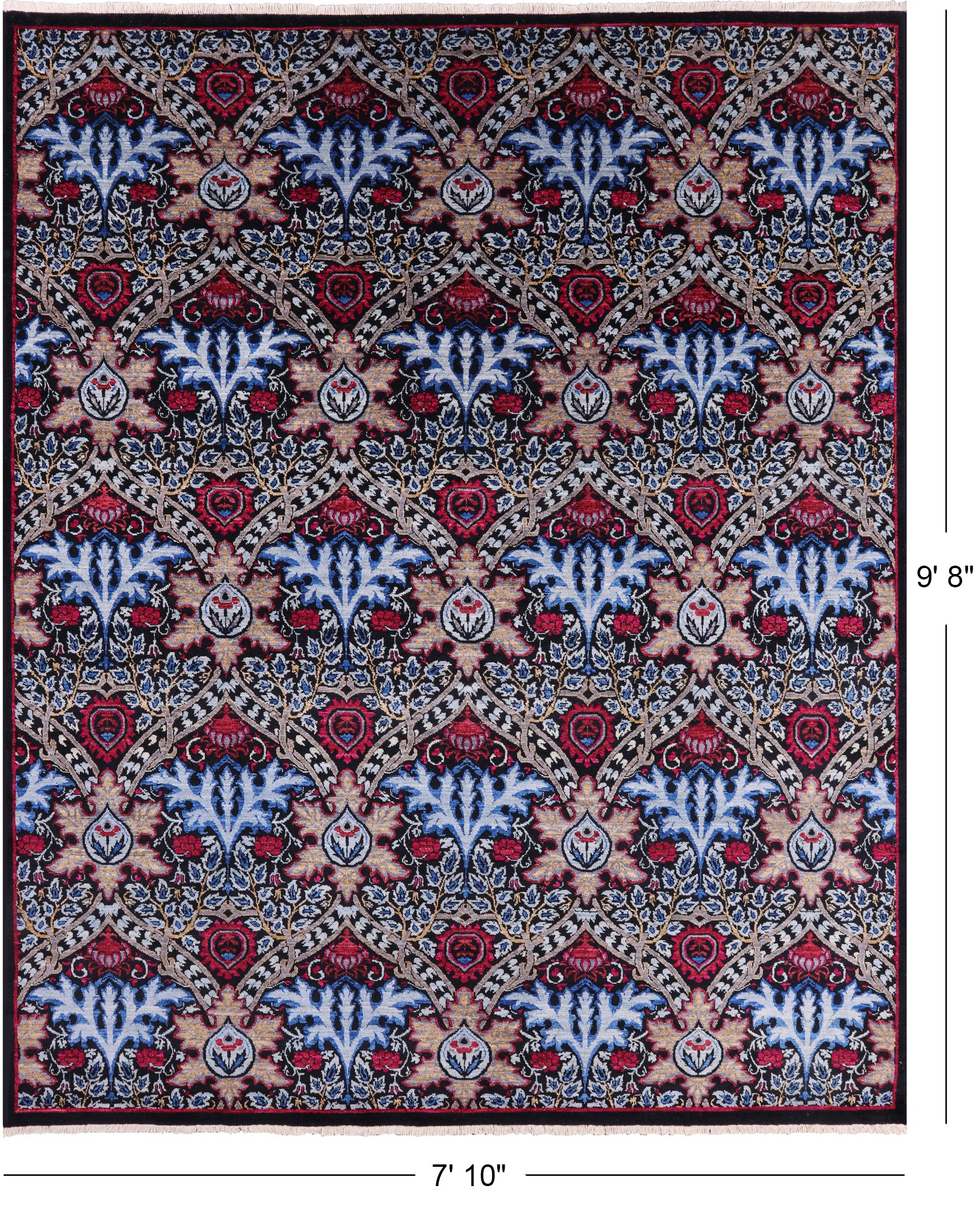 William Morris Handmade Wool Rug - 7' 10" X 9' 8" - Golden Nile