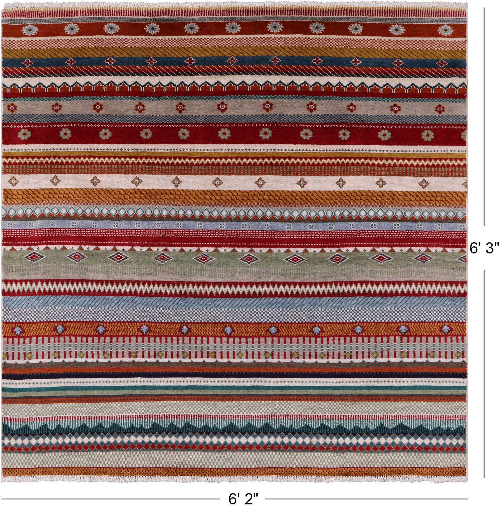 Square Tribal Persian Gabbeh Hand Knotted Wool Rug - 6' 2" X 6' 3" - Golden Nile