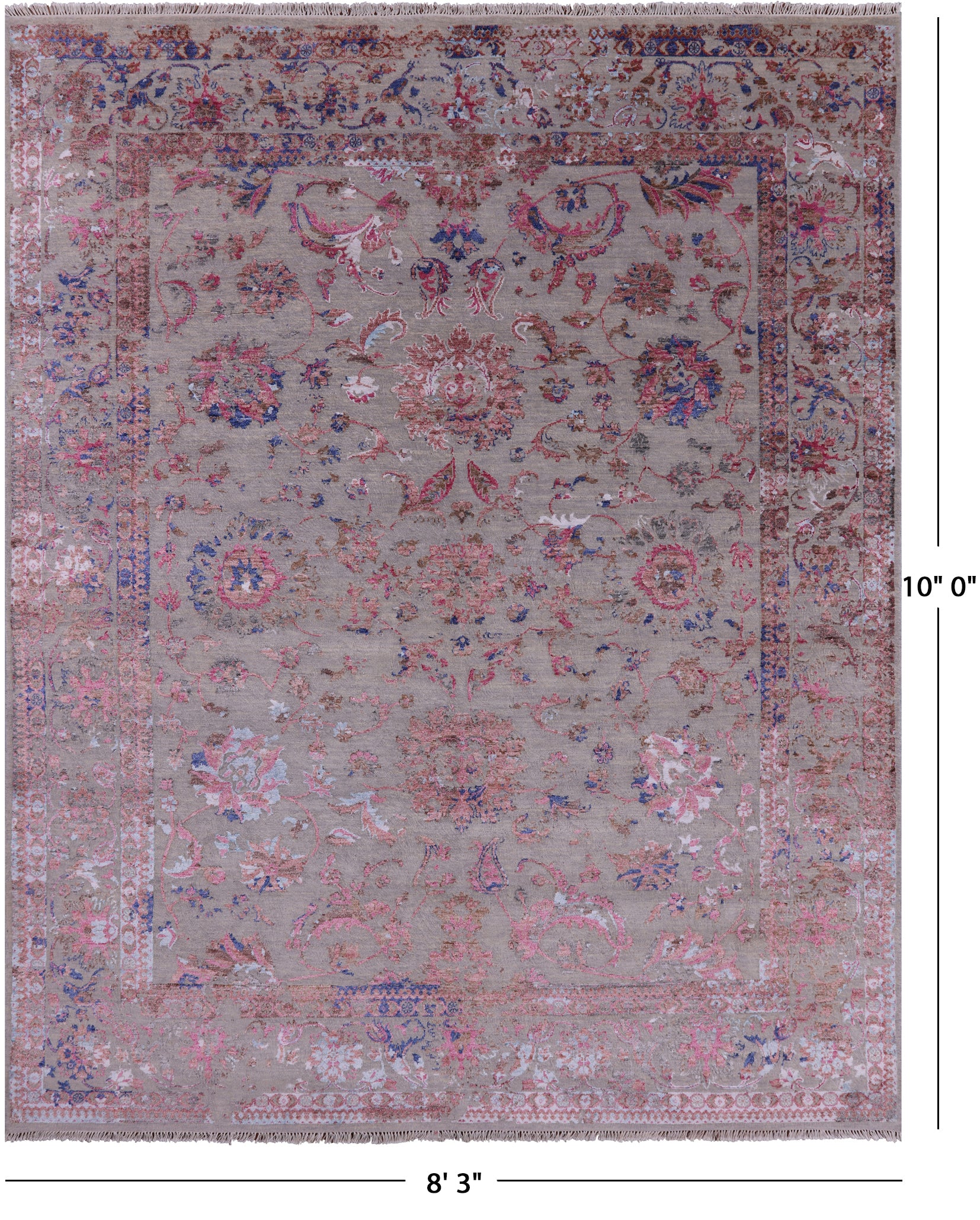 Grey Persian Hand Knotted Wool & Silk Rug - 8' 3" X 10' 0" - Golden Nile