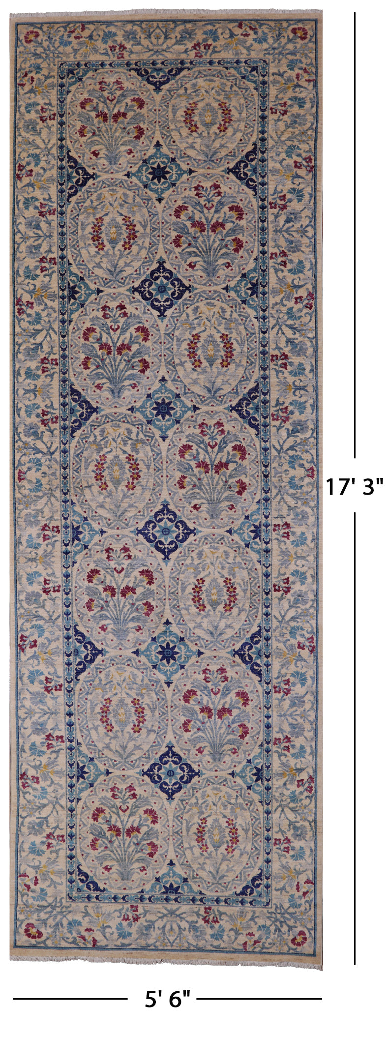 Ivory William Morris Handmade Wool Rug - 5' 6" X 17' 3" - Golden Nile
