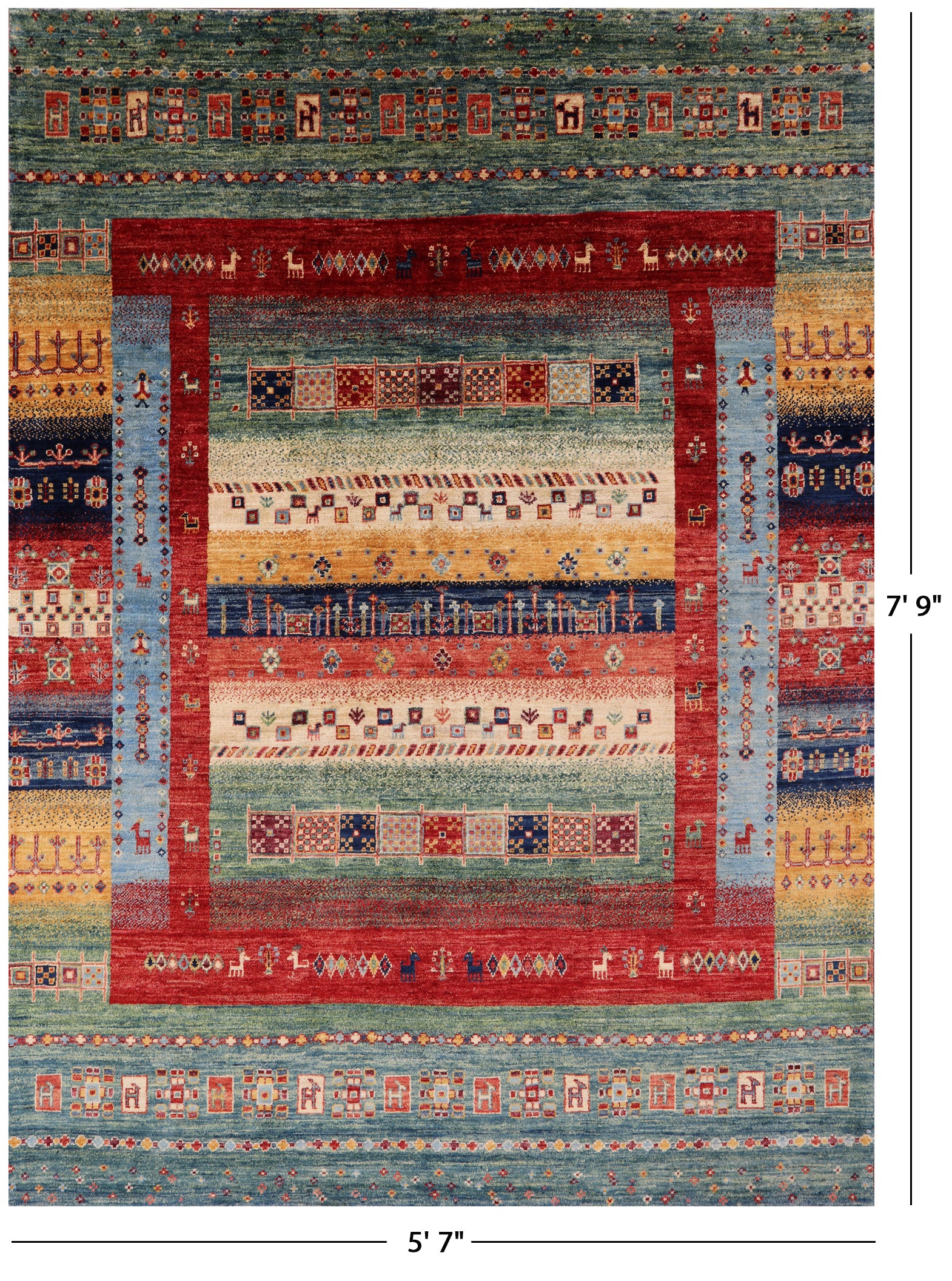 Tribal Persian Gabbeh Handmade Wool Rug - 5' 7" X 7' 9" - Golden Nile