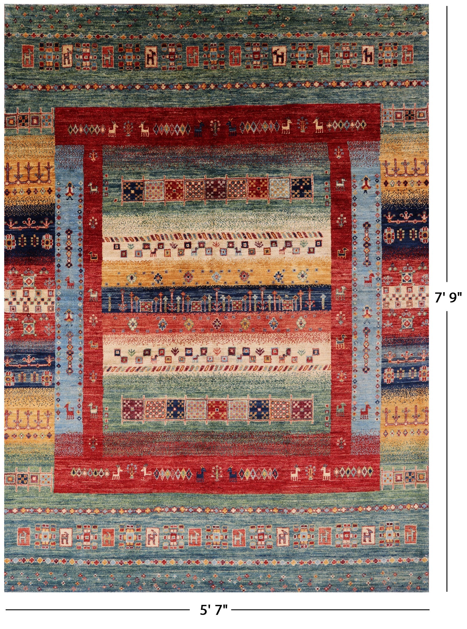 Tribal Persian Gabbeh Handmade Wool Rug - 5' 7" X 7' 9" - Golden Nile
