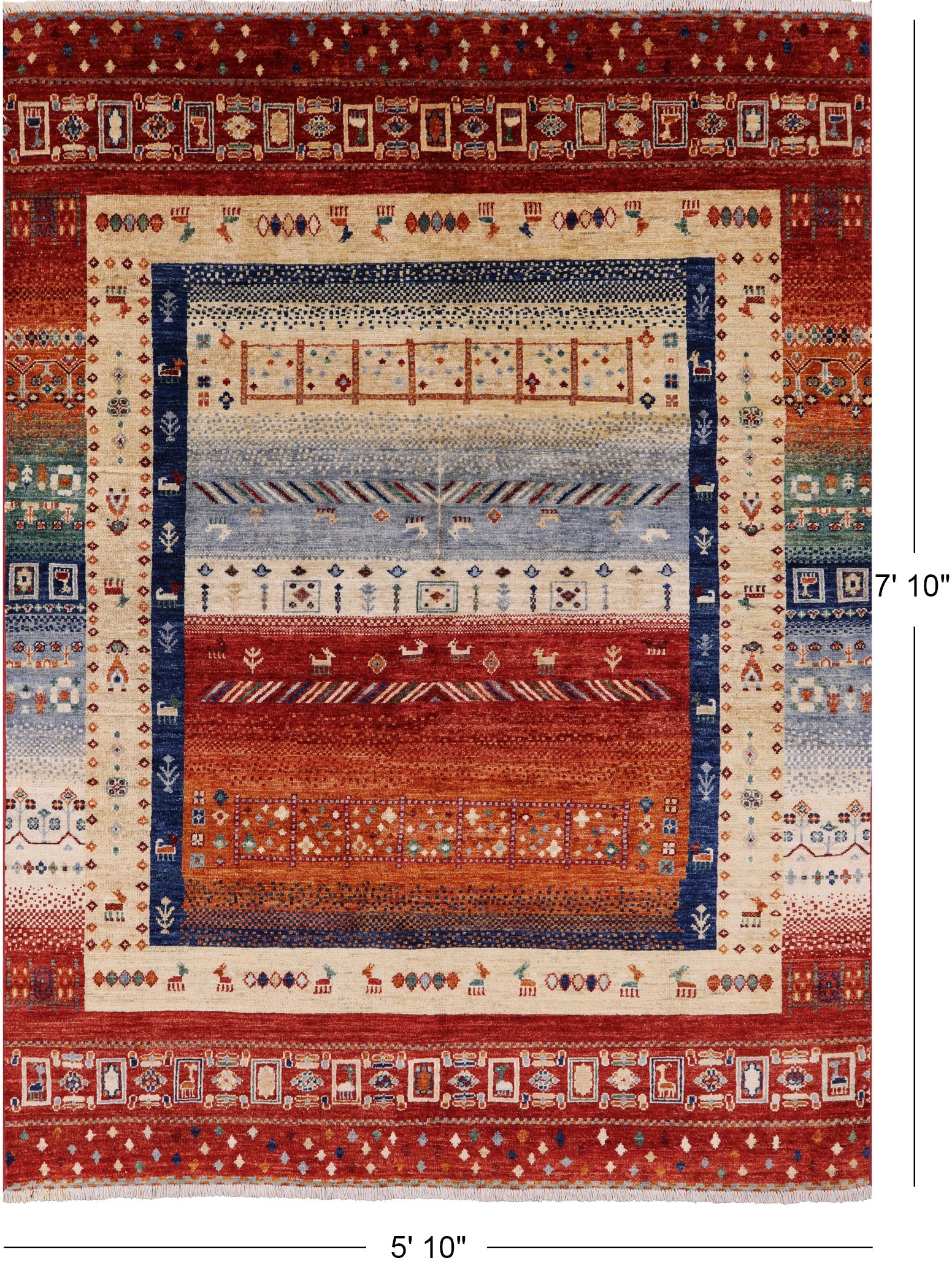 Tribal Persian Gabbeh Handmade Wool Rug - 5' 10" X 7' 10" - Golden Nile