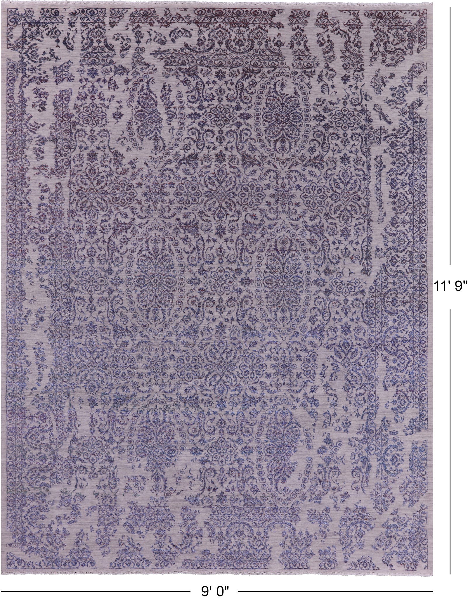 Grey Modern Handmade Wool & Silk Rug - 9' 0" X 11' 9" - Golden Nile