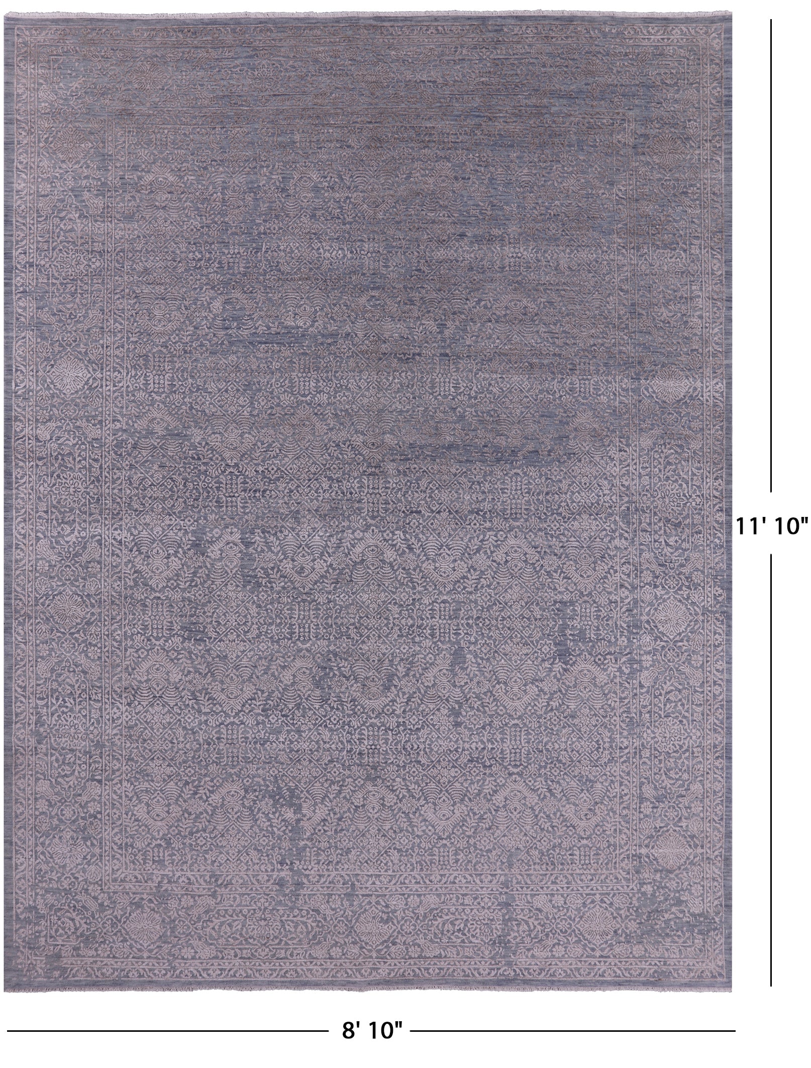 Grey Modern Hand Knotted Wool & Silk Rug - 8' 10" X 11' 10" - Golden Nile