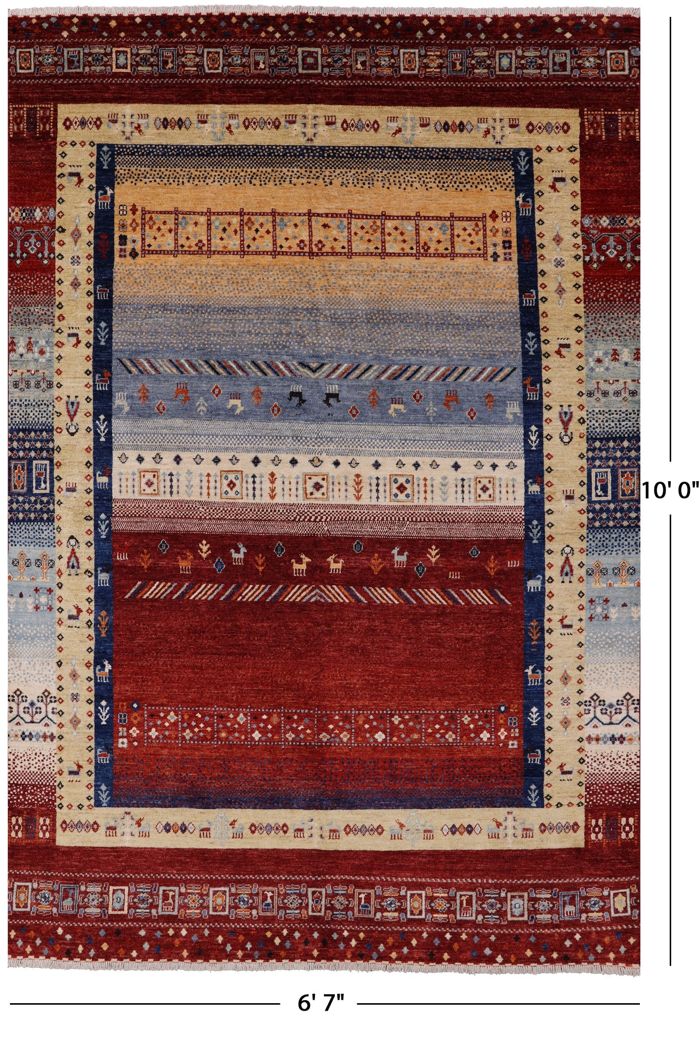 Tribal Persian Gabbeh Handmade Wool Rug - 6' 7" X 10' 0" - Golden Nile