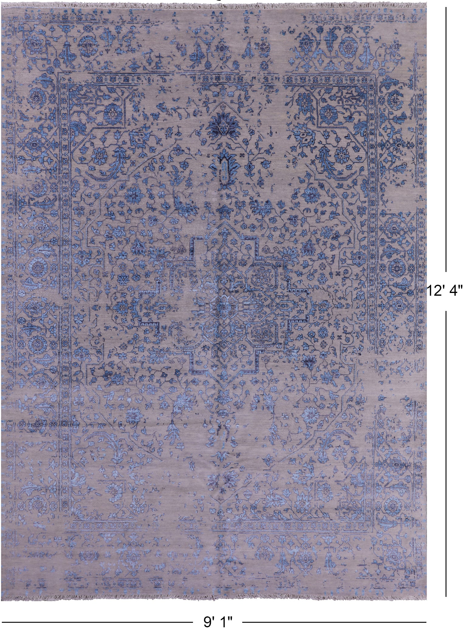 Grey Modern Handmade Wool & Silk Rug - 9' 1" X 12' 4" - Golden Nile
