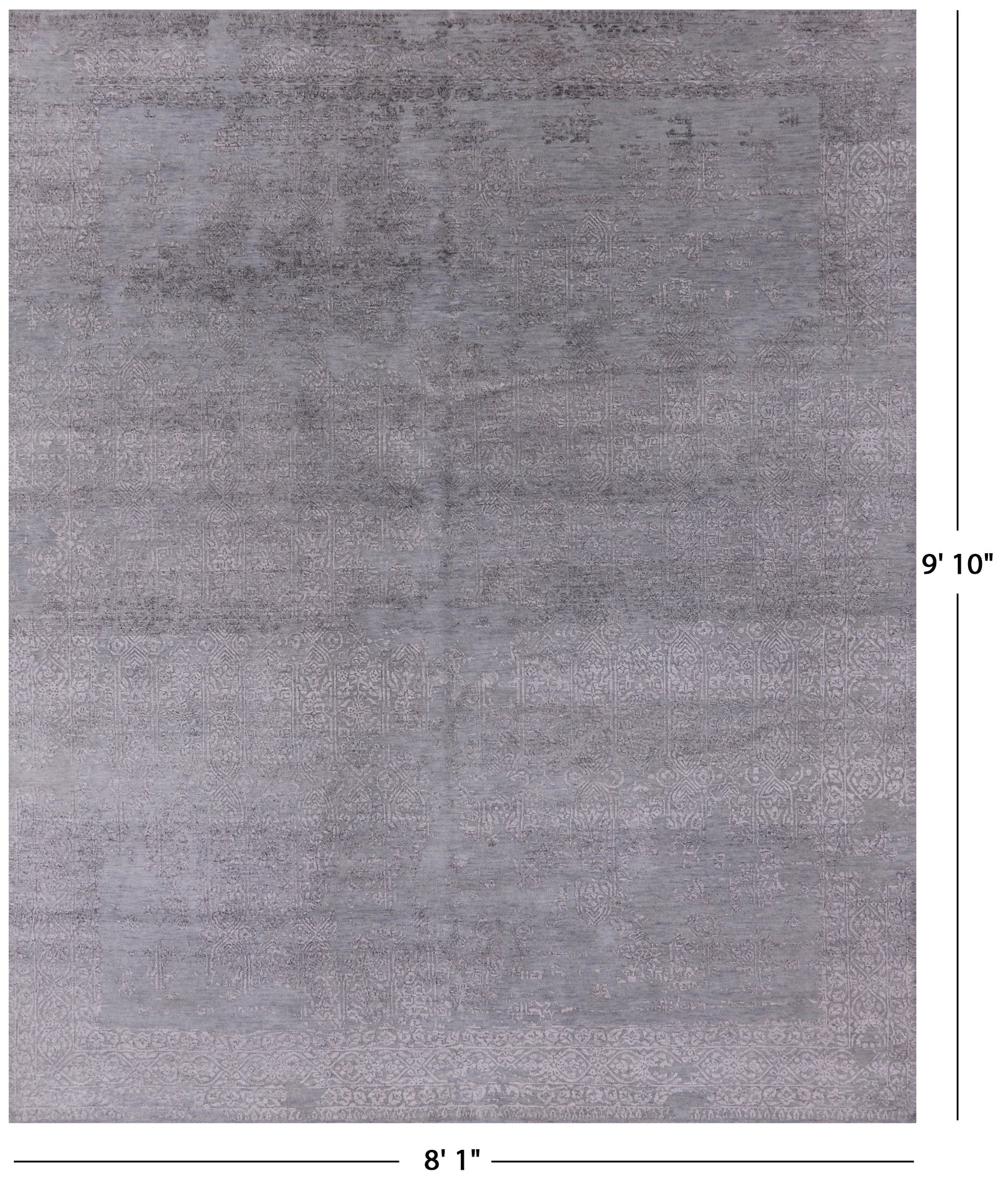 Grey Modern Hand Knotted Wool & Silk Rug - 8' 1" X 9' 10" - Golden Nile