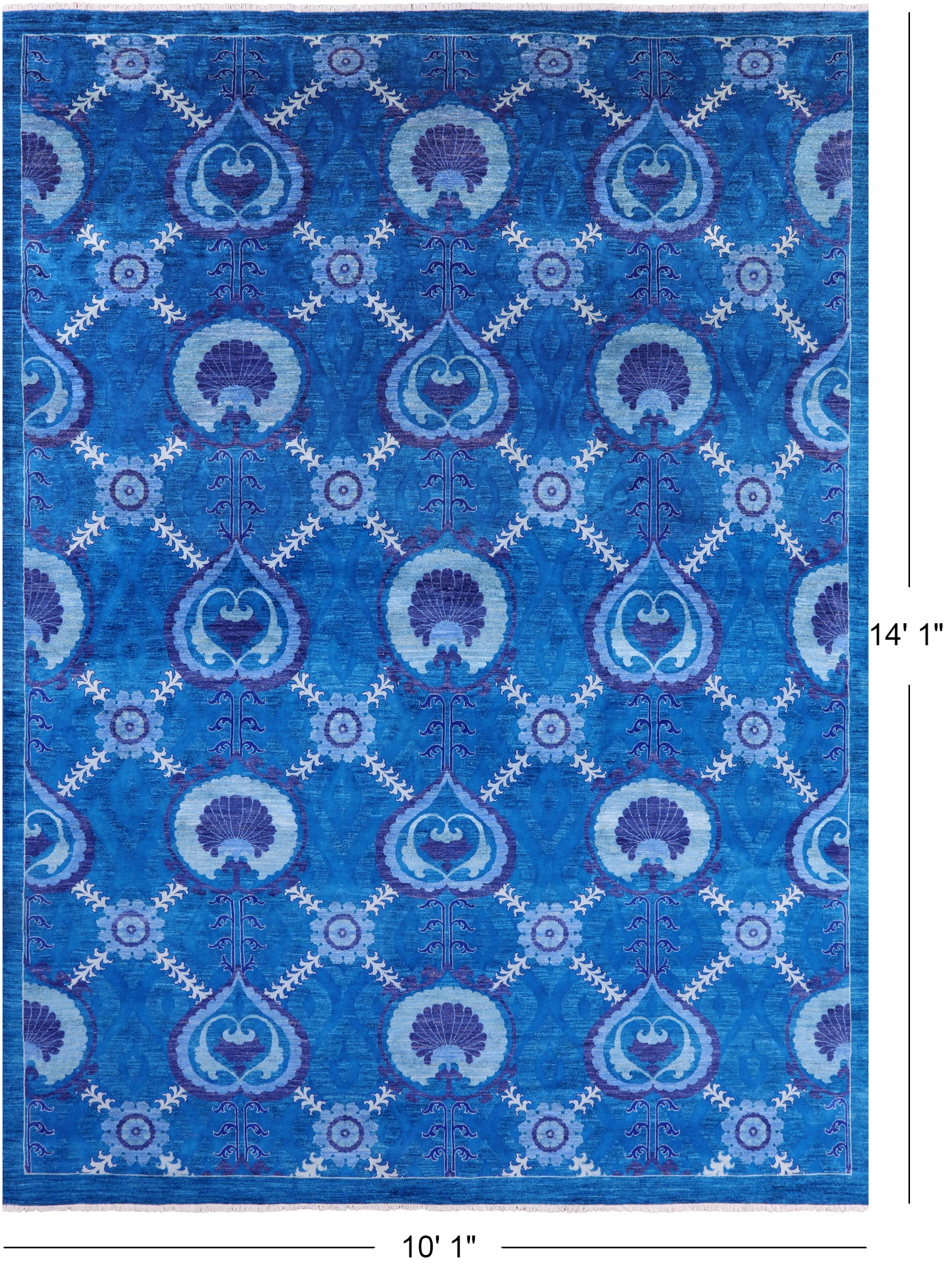 Blue William Morris Handmade Wool Rug - 10' 1" X 14' 1" - Golden Nile