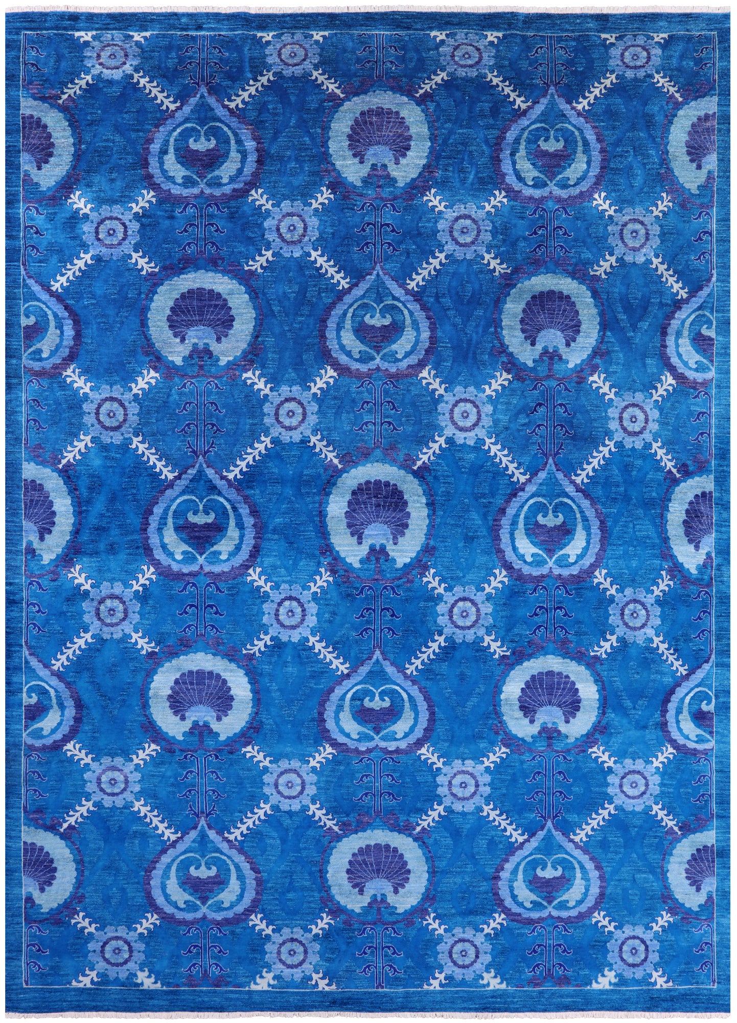 Blue William Morris Handmade Wool Rug - 10' 1" X 14' 1" - Golden Nile