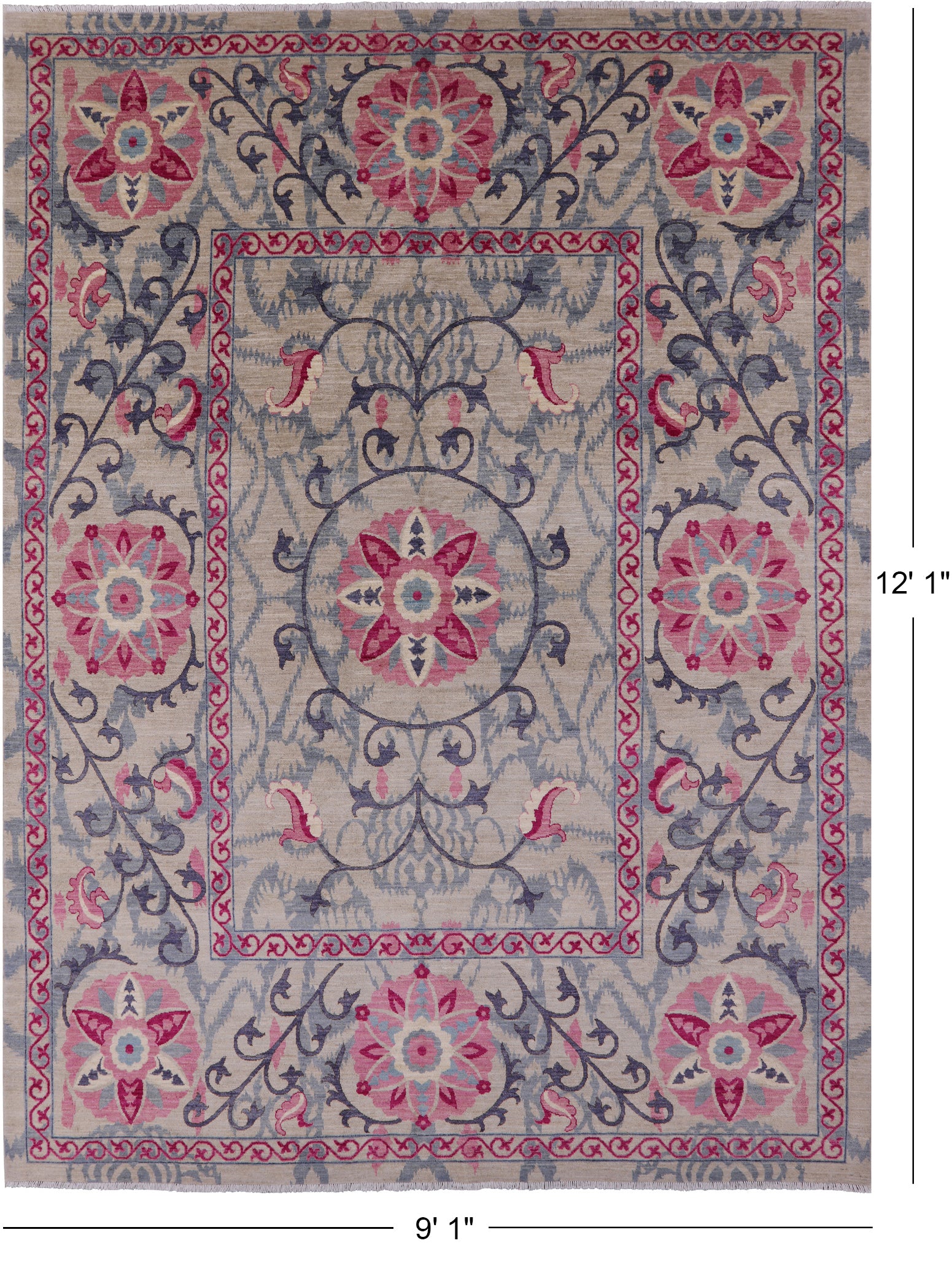 Ivory William Morris Handmade Wool Rug - 9' 1" X 12' 1" - Golden Nile