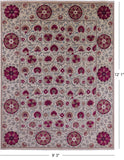 Ivory William Morris Hand Knotted Wool Rug - 9' 3" X 12' 1" - Golden Nile