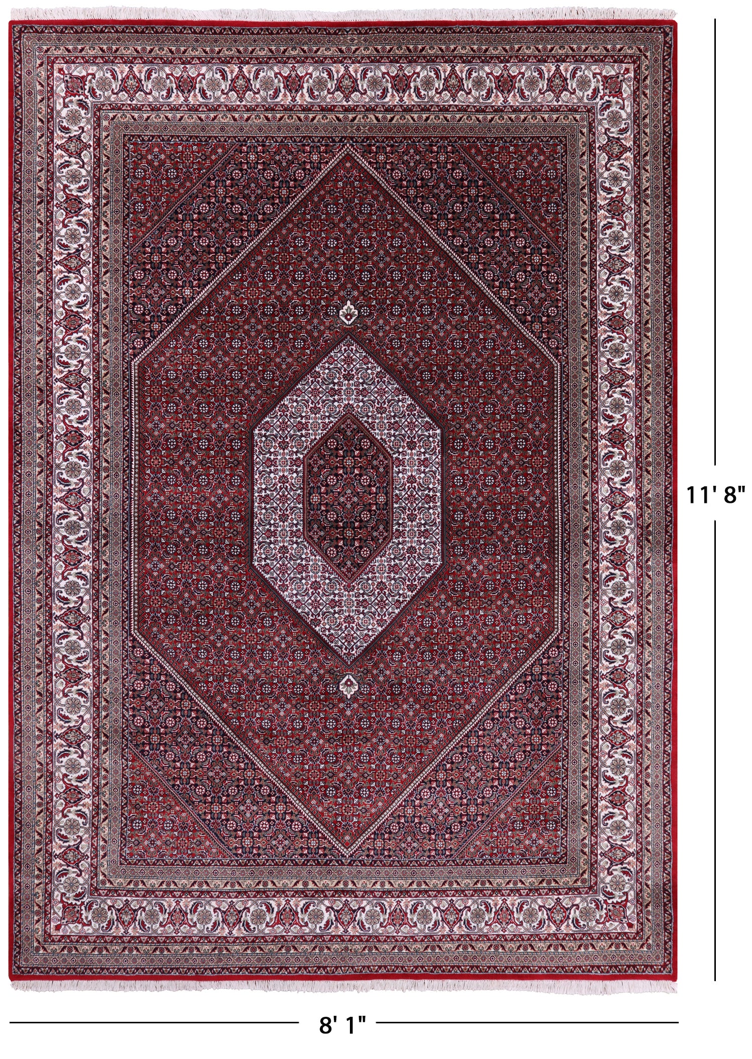 Red Persian Bijar Hand Knotted Wool & Silk Rug - 8' 1" X 11' 8" - Golden Nile