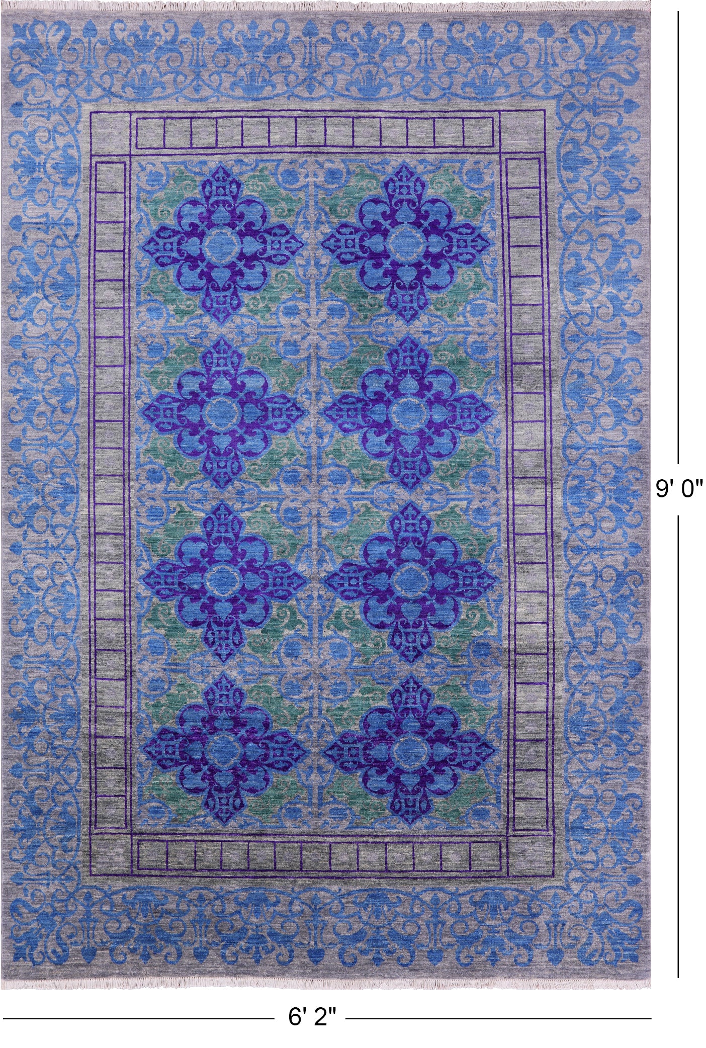 Grey William Morris Handmade Wool Rug - 6' 2" X 9' 0" - Golden Nile