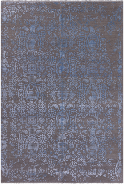 Grey Modern Hand Knotted Wool & Silk Rug - 6' 1" X 9' 1"