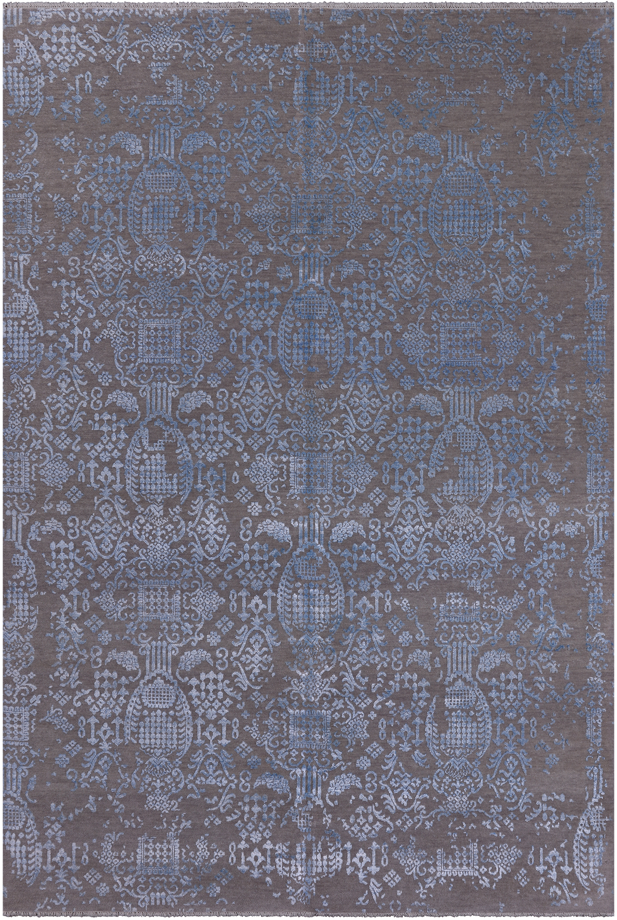 Grey Modern Hand Knotted Wool & Silk Rug - 6' 1" X 9' 1"