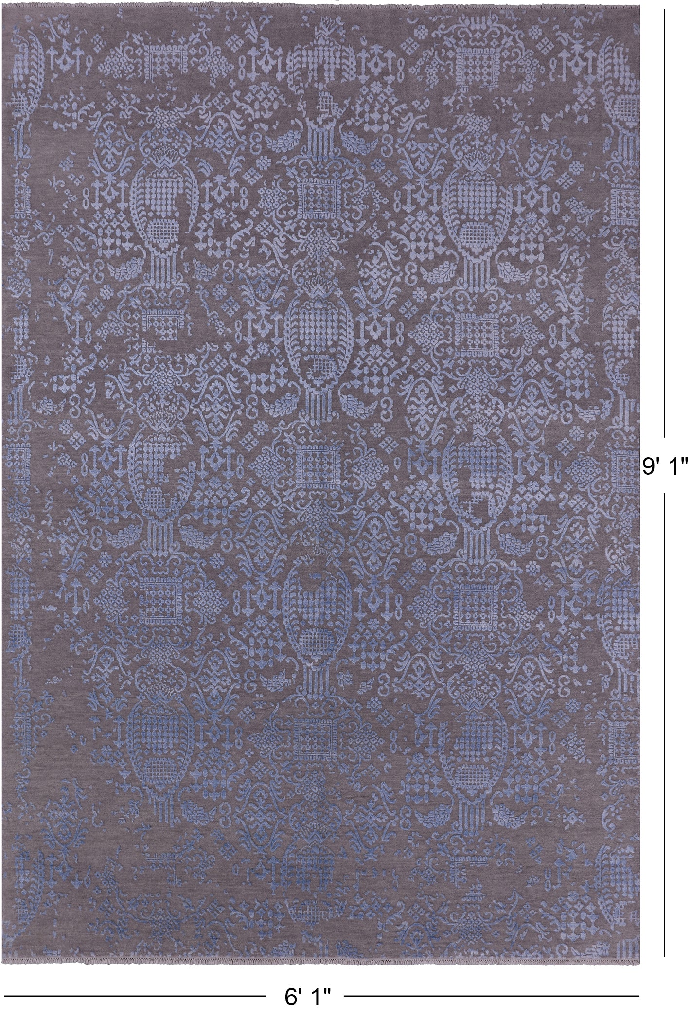 Grey Modern Hand Knotted Wool & Silk Rug - 6' 1" X 9' 1" - Golden Nile