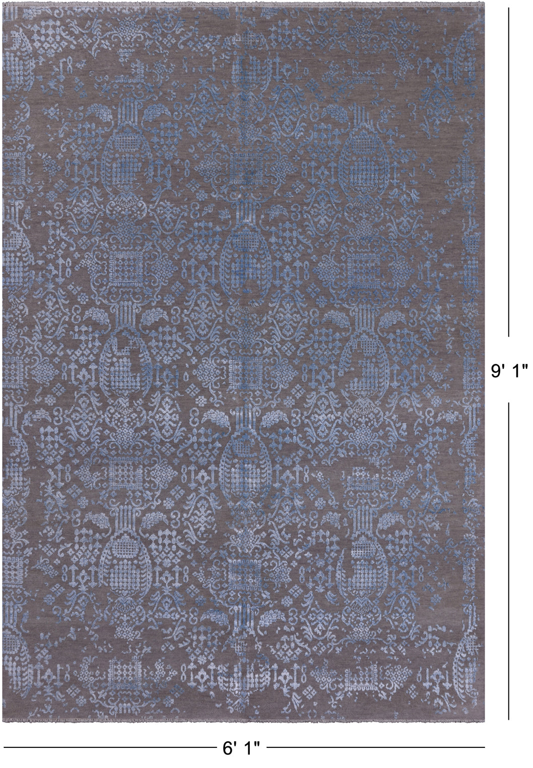 Grey Modern Hand Knotted Wool & Silk Rug - 6' 1" X 9' 1"