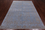 Grey Modern Hand Knotted Wool & Silk Rug - 6' 1" X 9' 1"