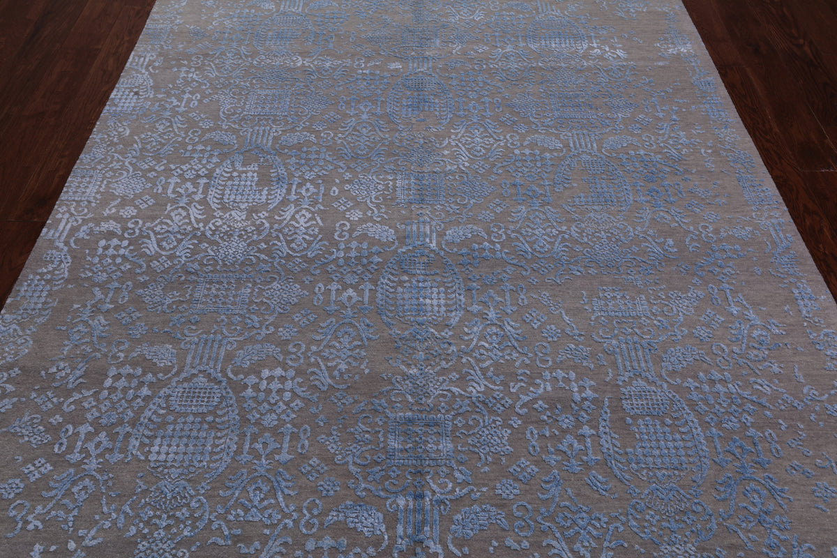 Grey Modern Hand Knotted Wool & Silk Rug - 6' 1" X 9' 1"