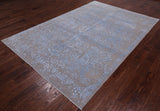 Grey Modern Hand Knotted Wool & Silk Rug - 6' 1" X 9' 1"