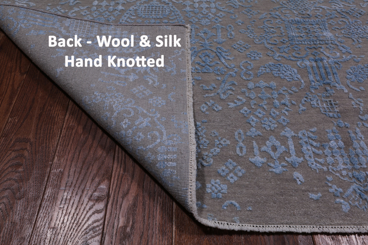 Grey Modern Hand Knotted Wool & Silk Rug - 6' 1" X 9' 1"