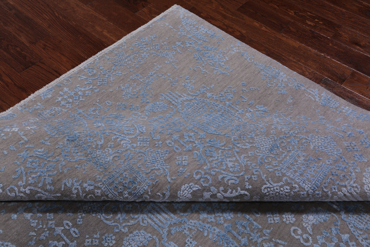 Grey Modern Hand Knotted Wool & Silk Rug - 6' 1" X 9' 1"