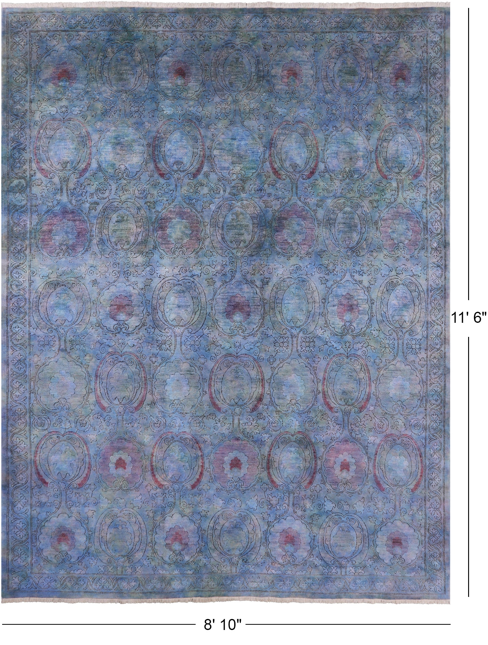 Blue Full Pile Overdyed Handmade Wool Rug - 8' 10" X 11' 6" - Golden Nile