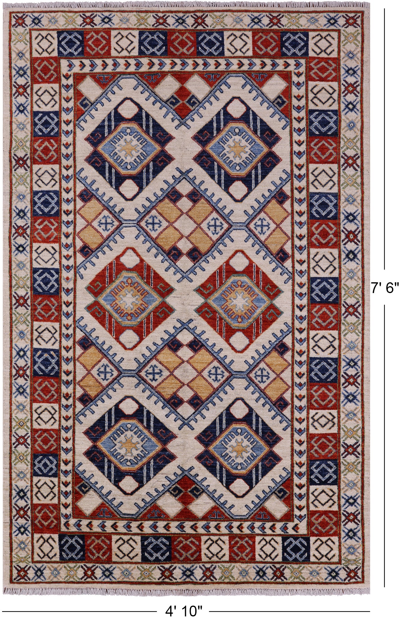 Ivory Super Kazak Hand Knotted Wool Rug - 4' 10" X 7' 6" - Golden Nile