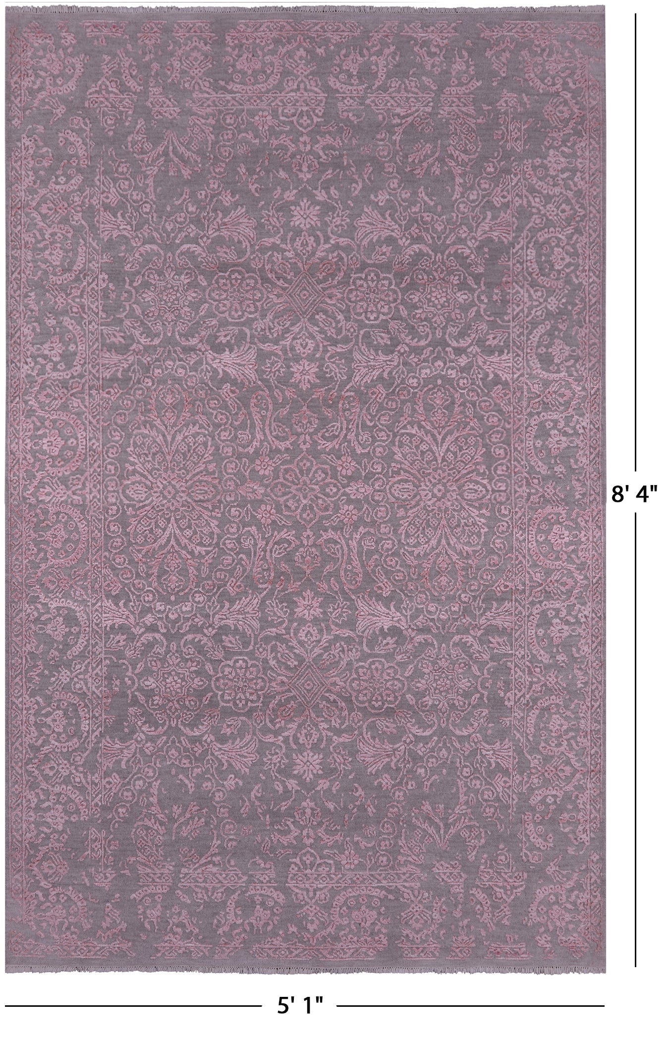 Grey Modern Hand Knotted Wool & Silk Rug - 5' 1" X 8' 4" - Golden Nile