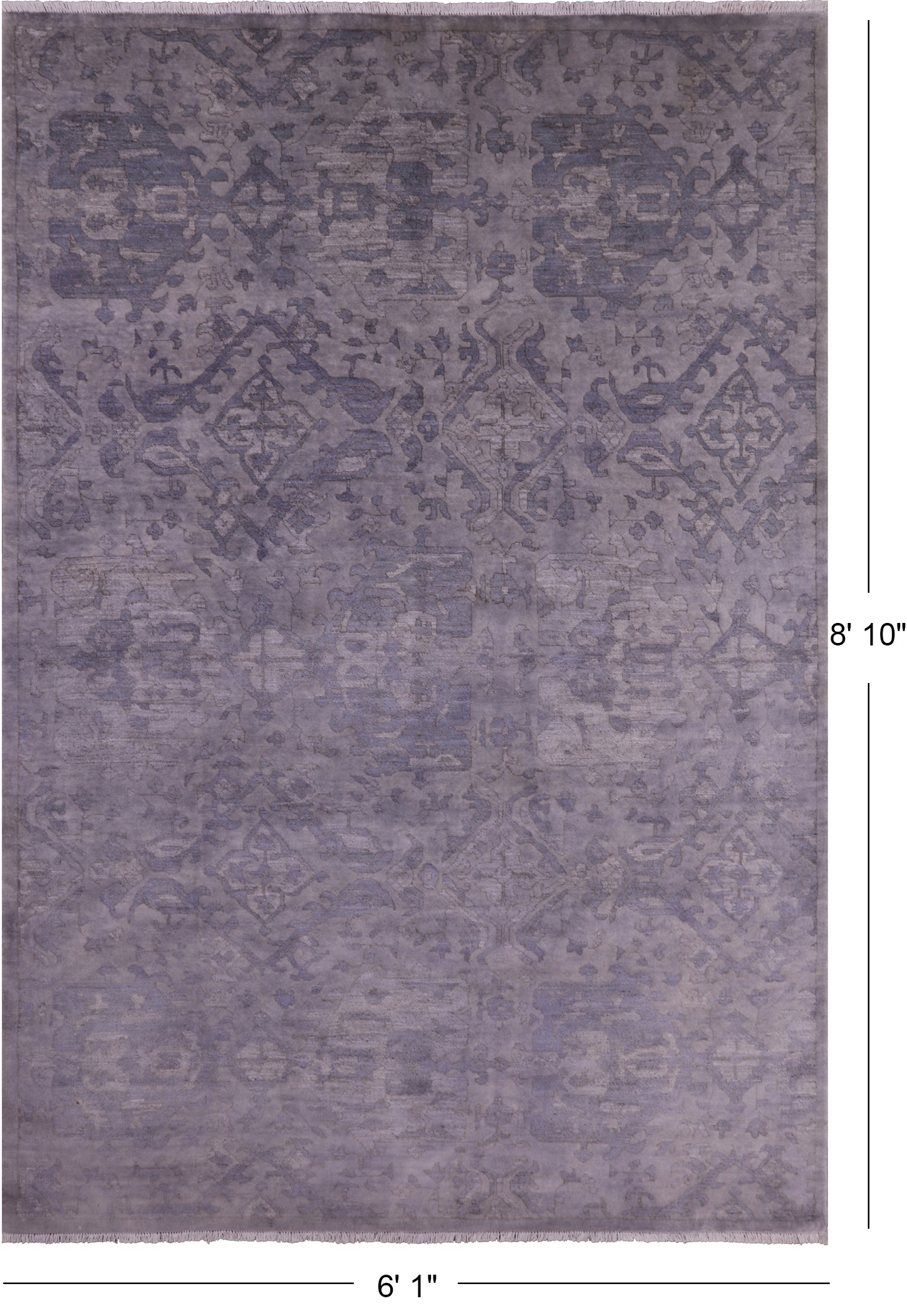 Grey Full Pile Overdyed Handmade Wool Rug - 6' 1" X 8' 10" - Golden Nile