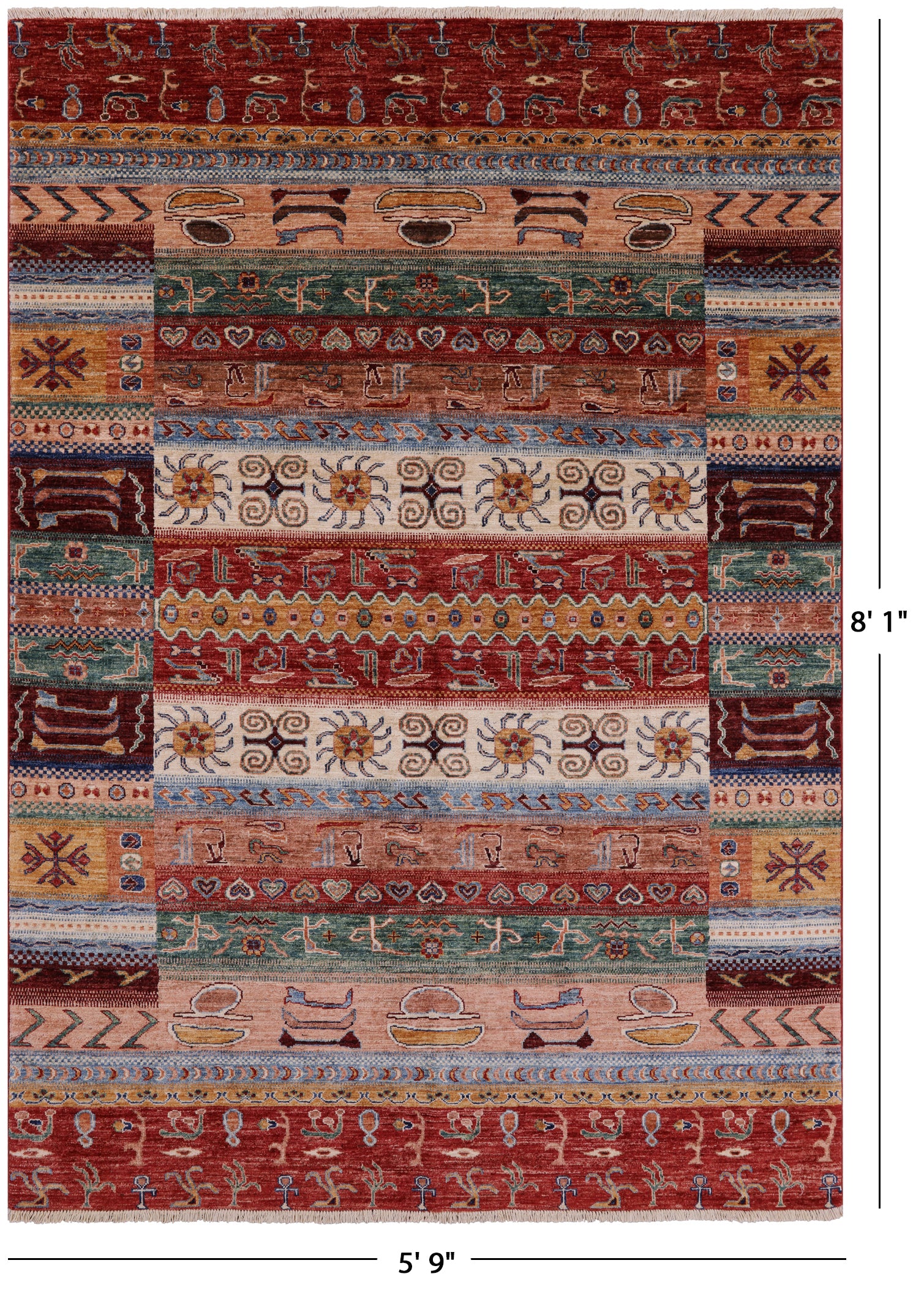 Tribal Gabbeh Hand Knotted Wool Rug - 5' 9" X 8' 1" - Golden Nile