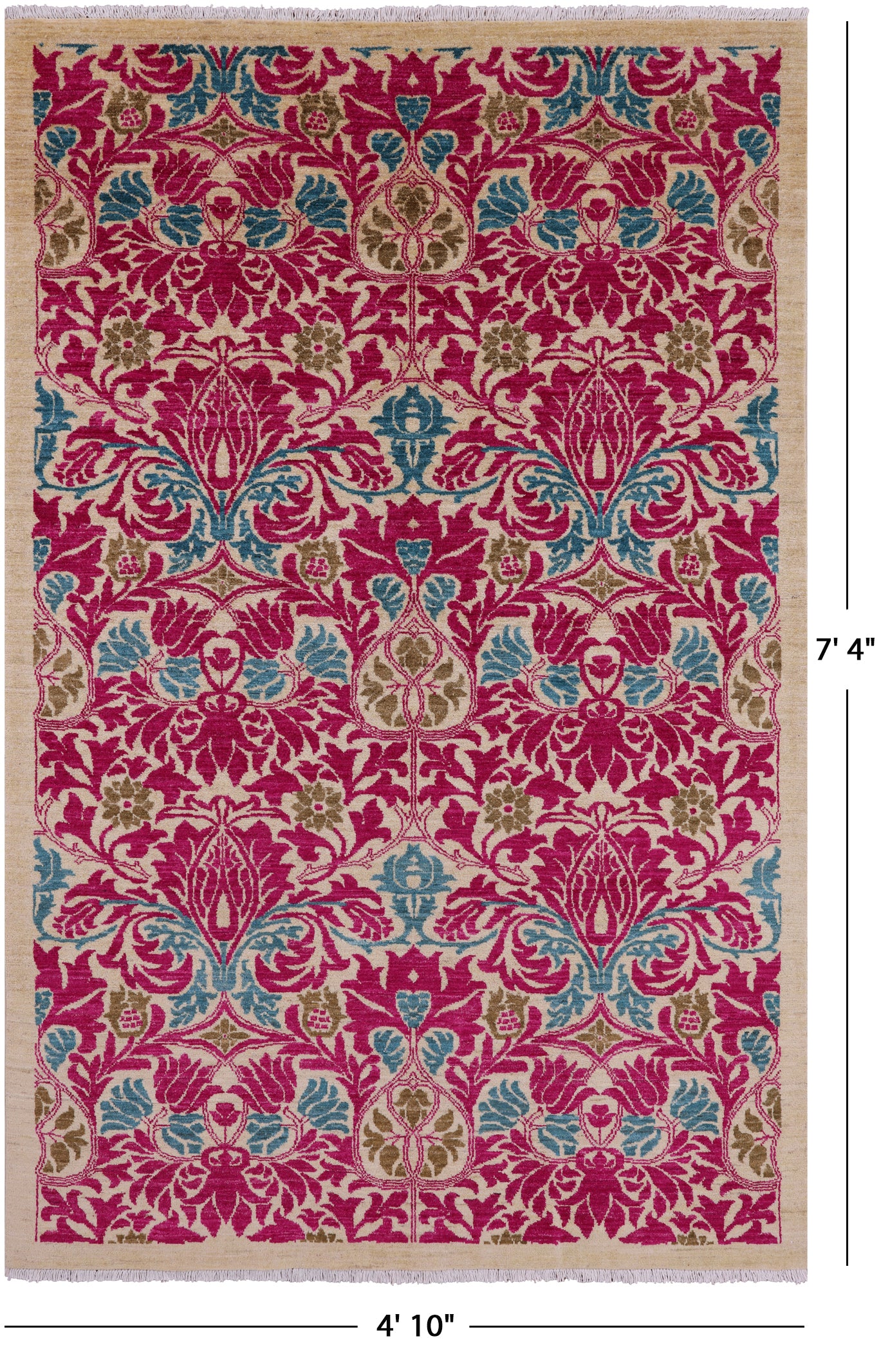 Ivory William Morris Handmade Wool Rug - 4' 10" X 7' 4" - Golden Nile