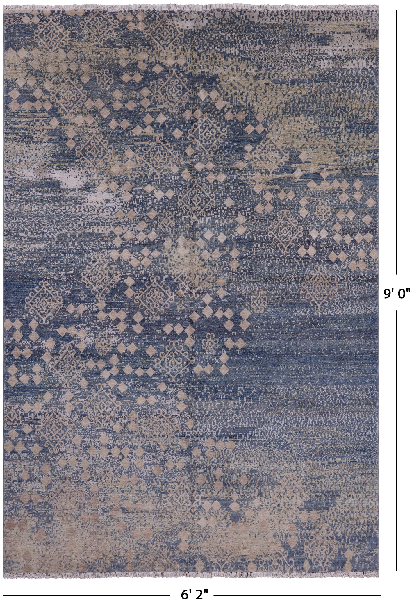 Modern Handmade Wool & Silk Rug - 6' 2" X 9' 0" - Golden Nile