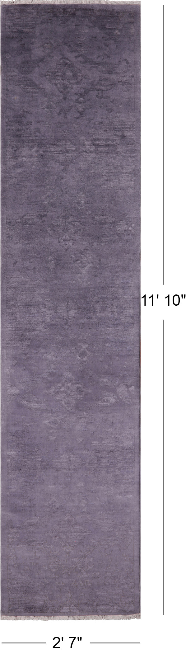 Grey Full Pile Overdyed Hand Knotted Wool Runner Rug - 2' 7" X 11' 10" - Golden Nile