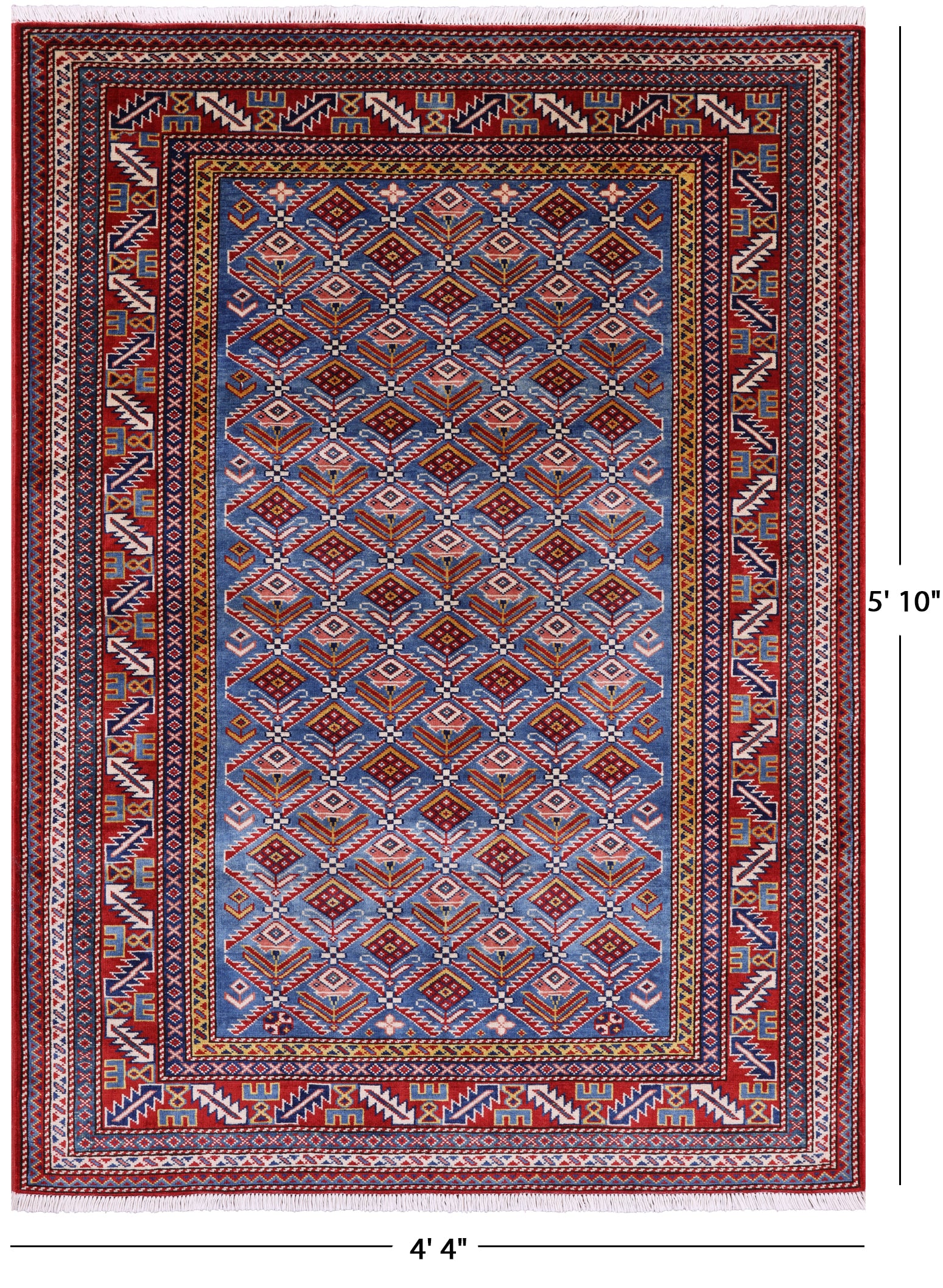 Blue Super Kazak Hand Knotted Wool Rug - 4' 4" X 5' 10" - Golden Nile