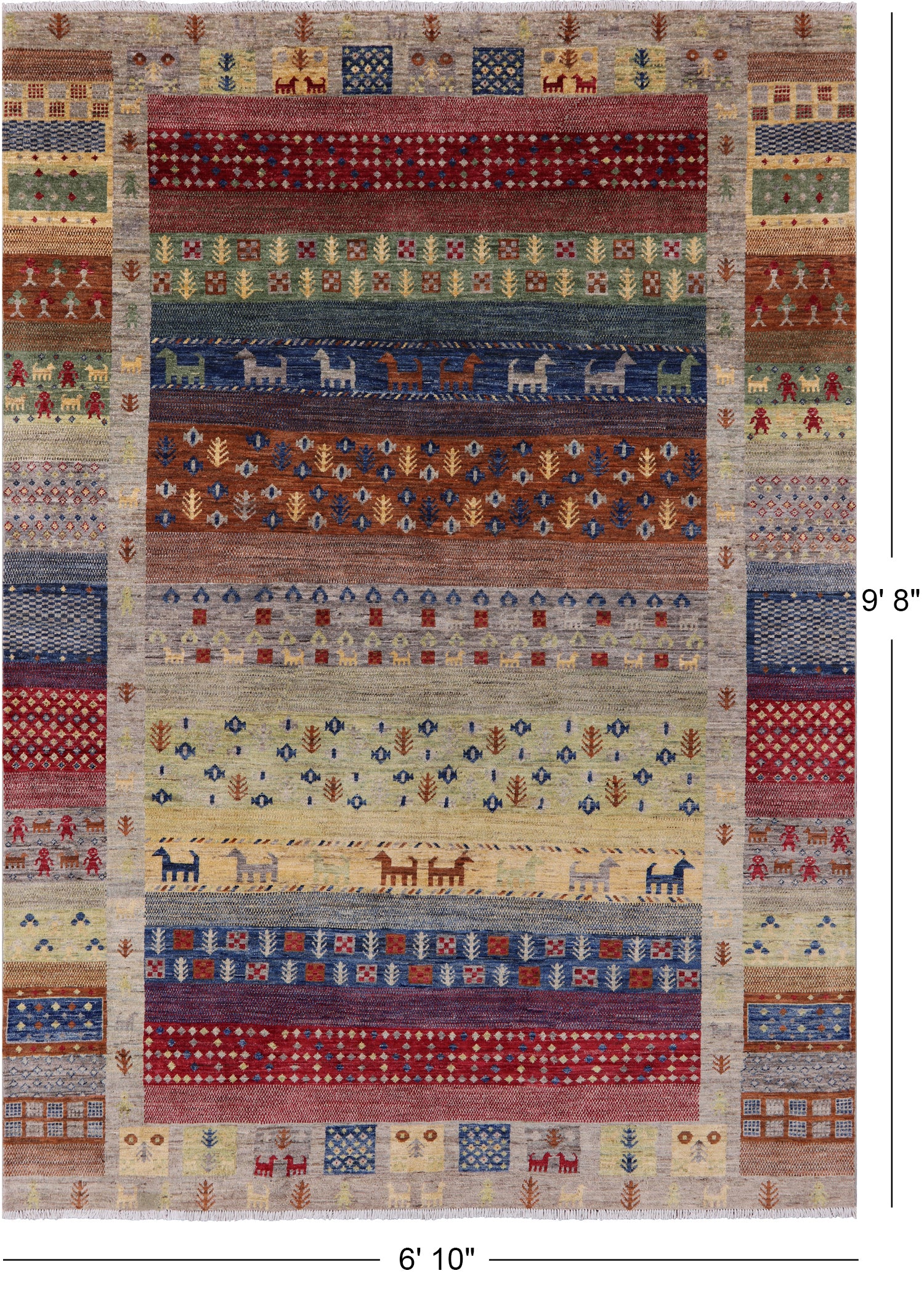 Tribal Gabbeh Handmade Wool Rug - 6' 10" X 9' 8" - Golden Nile