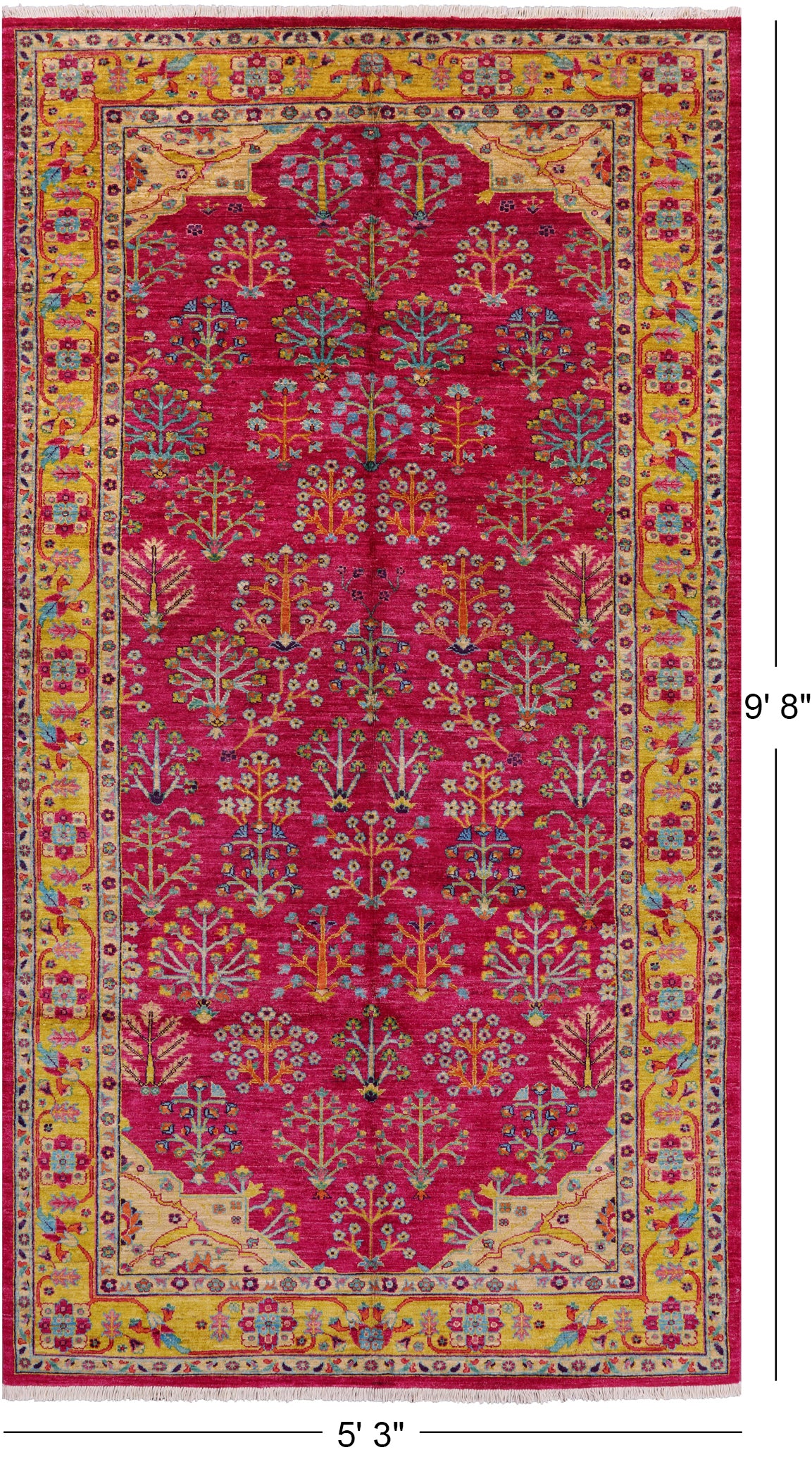 Pink William Morris Hand Knotted Wool Rug - 5' 3" X 9' 8" - Golden Nile
