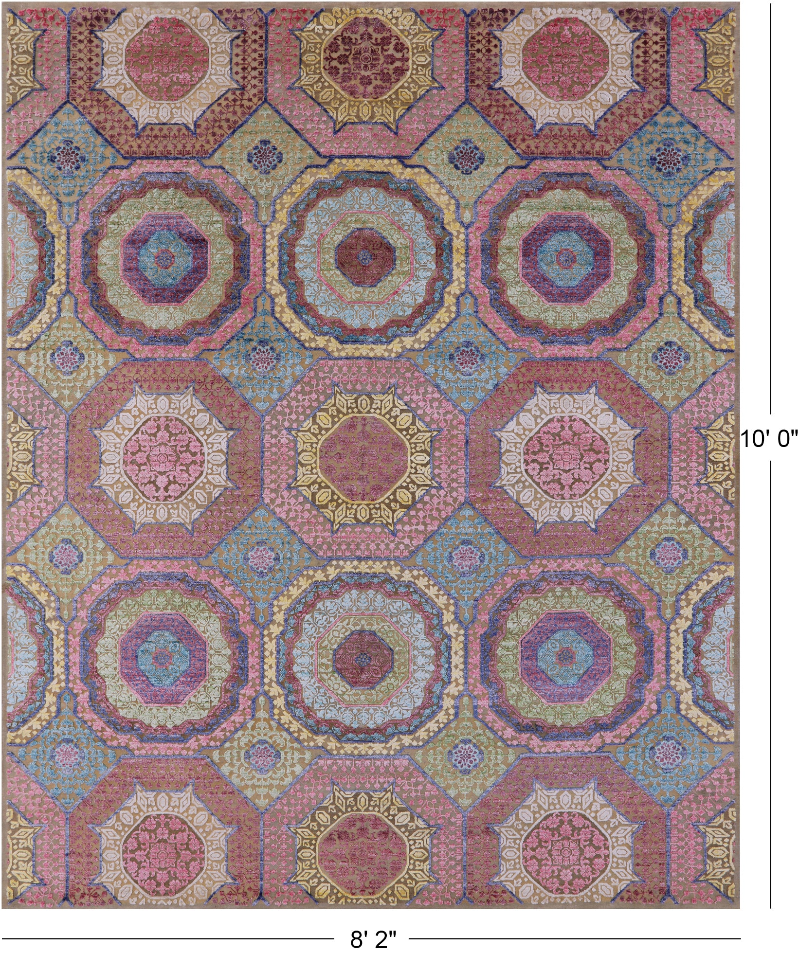 Geometric Persian Mamluk Hand Knotted Wool & Silk Rug - 8' 2" X 10' 0" - Golden Nile