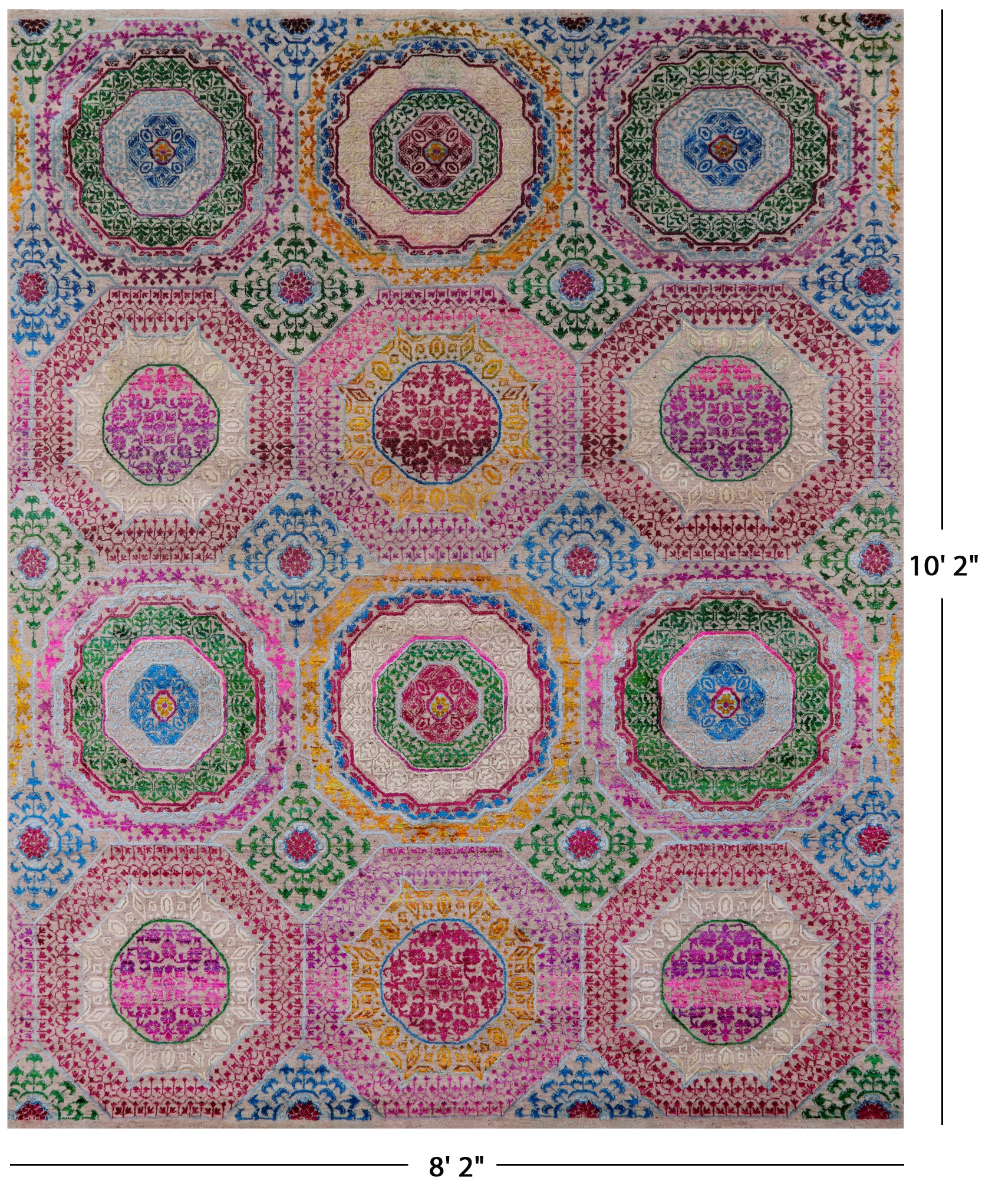 Geometric Persian Mamluk Hand Knotted Wool & Silk Rug - 8' 2" X 10' 2" - Golden Nile