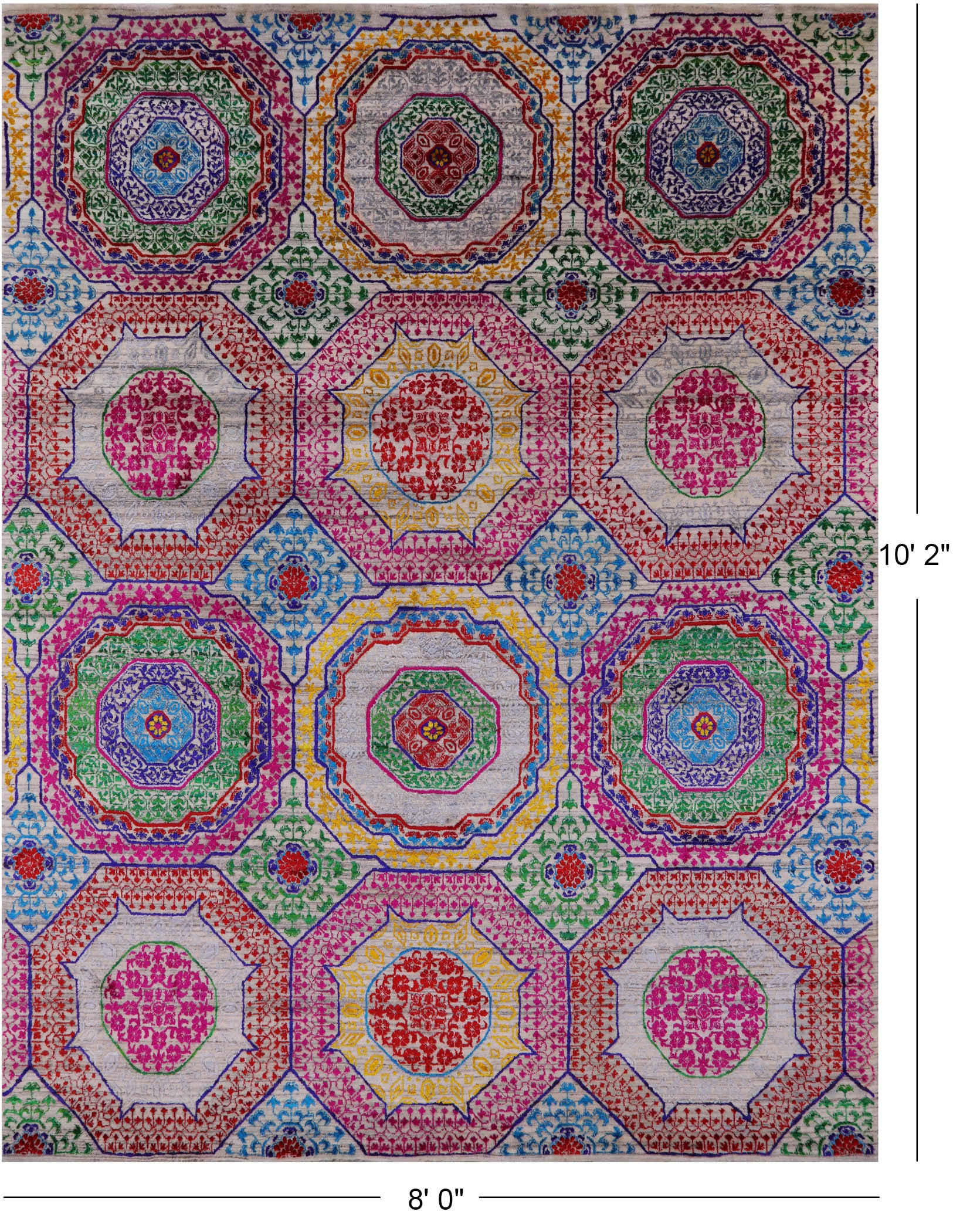 Geometric Persian Mamluk Hand Knotted Wool & Silk Rug - 8' 0" X 10' 2" - Golden Nile