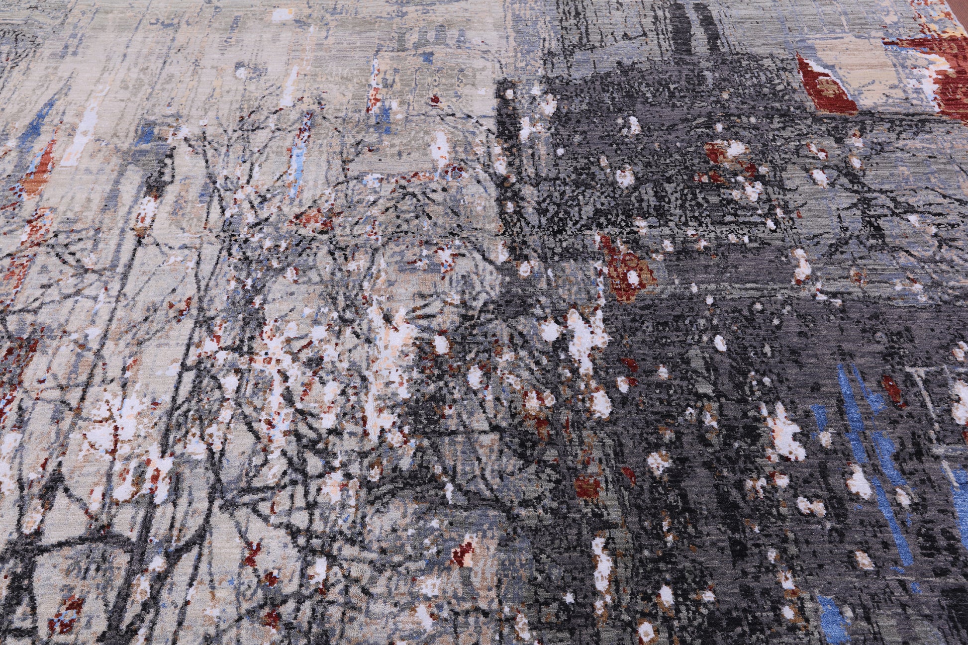 Modern Handmade Wool & Silk Urban Design Rug - 9' 2" X 12' 1" - Golden Nile